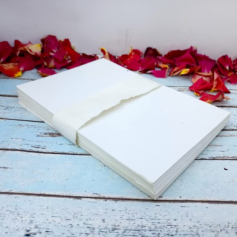 Premium A5 300 GSM Deckle Edge Card Stock - Handmade Ivory White Paper for Invitations, DIY Cards & Crafting - 5.8