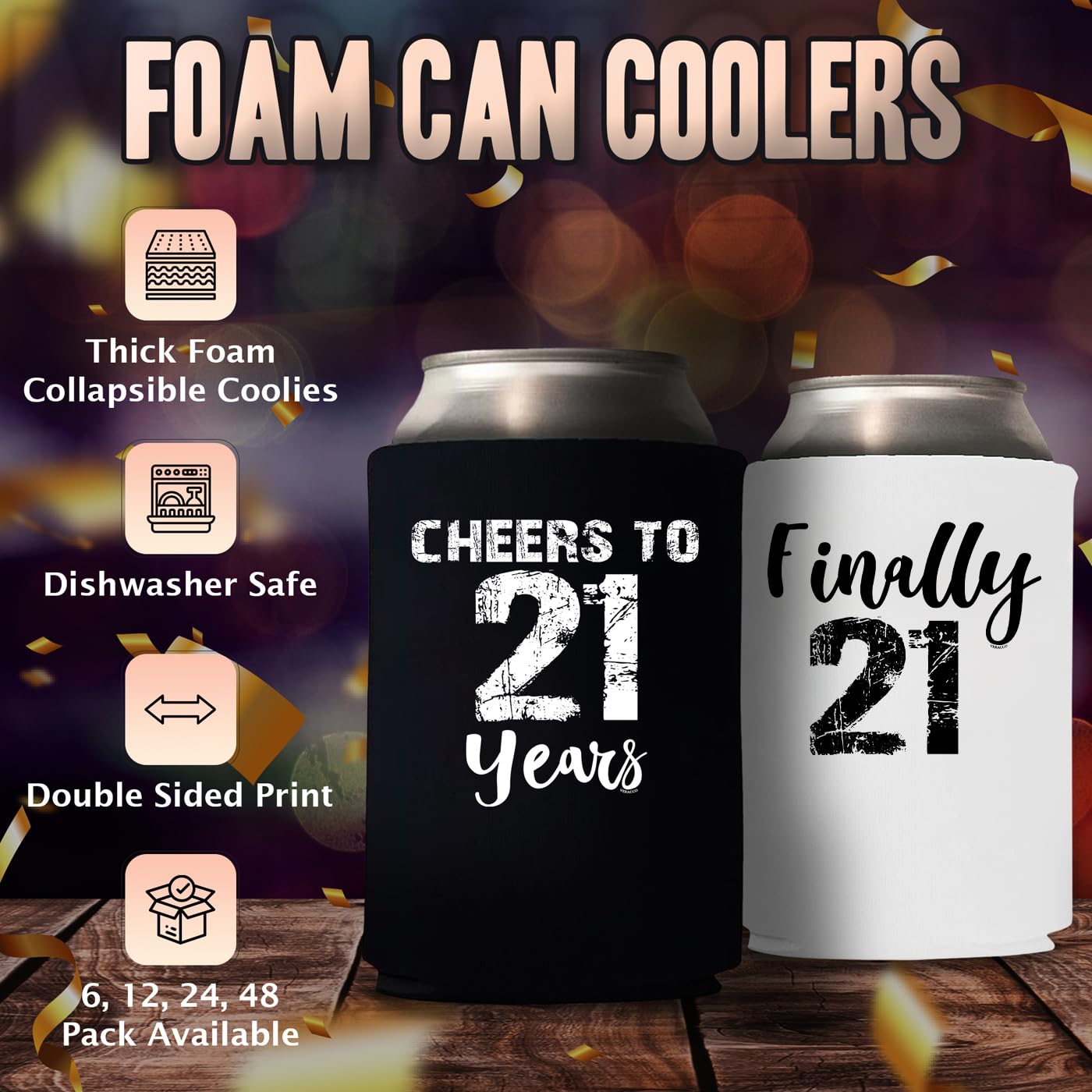 21st Birthday Can Coolie Holder - Cheers to 21 Years - Best 21st Birthday Gift for Men - Party Favors & Decorations - Perfect for Birthday Celebrations, Bar Parties & College Graduations