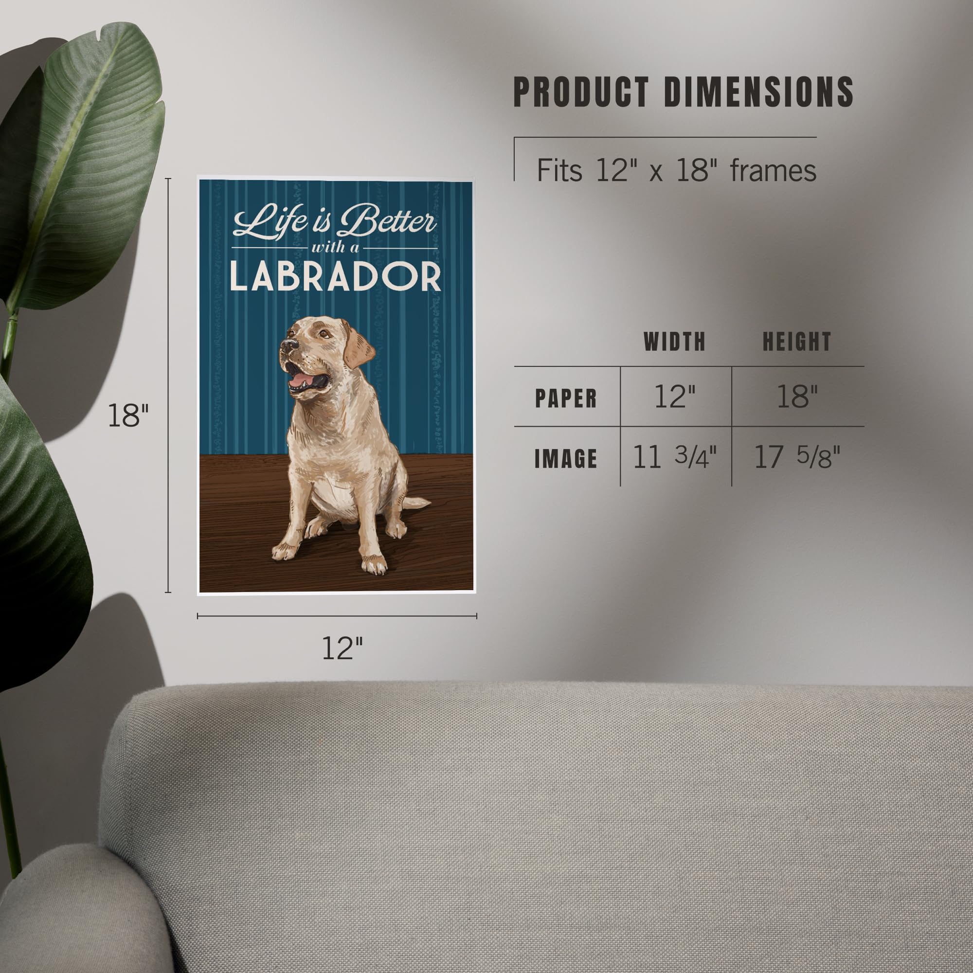 Lantern Press 12x18 Inch Yellow Labrador Retriever Art Print - Premium Wall Decor for Home & Office - Perfect for Dog Lovers, Living Room Decor & Gifts