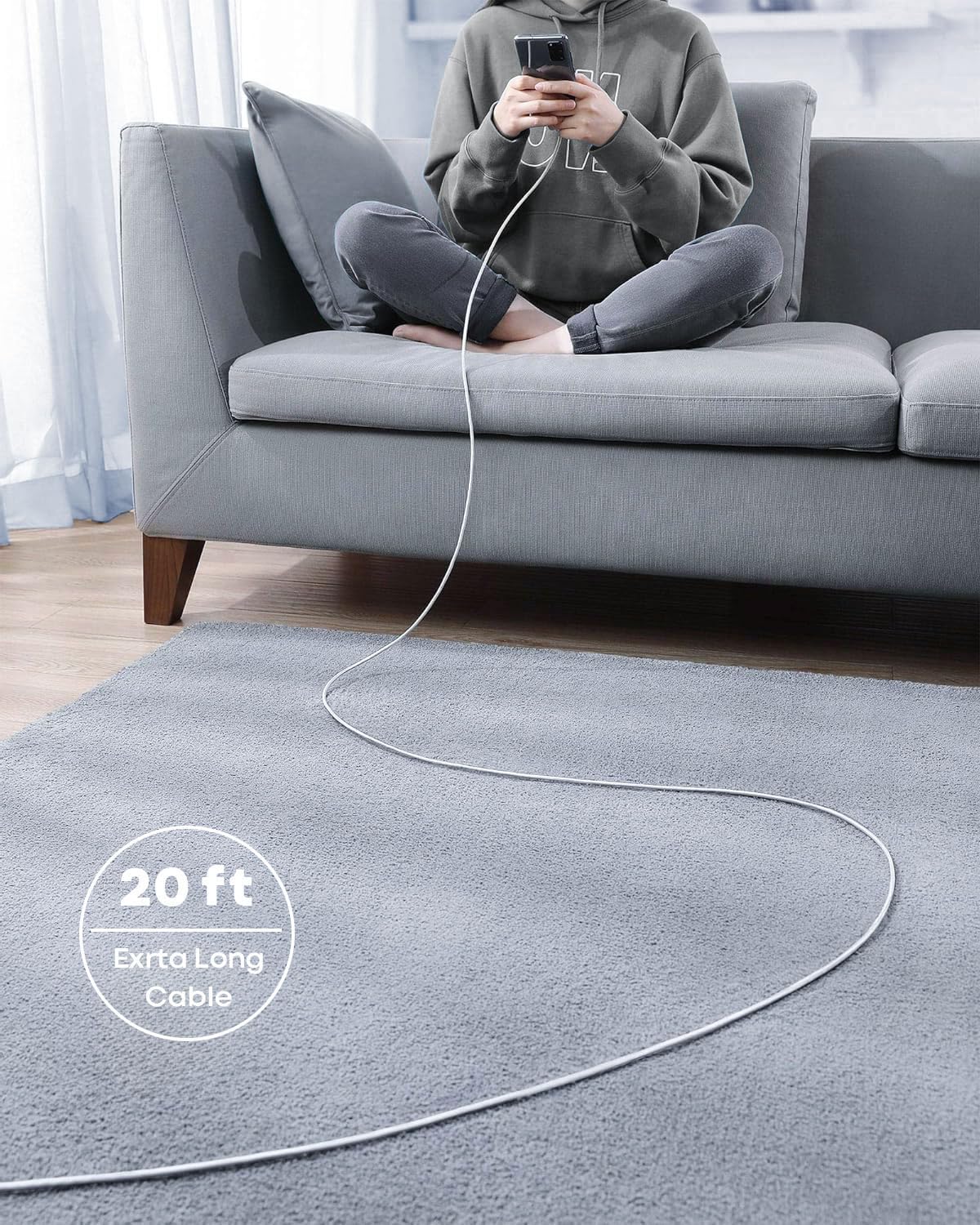 20Ft Long USB C to USB A Cable - Fast Charging & Durable TPE Cord for iPhone 16/15, Samsung Galaxy, Pixel, LG, Moto - Perfect for Home, Office & Car Charging