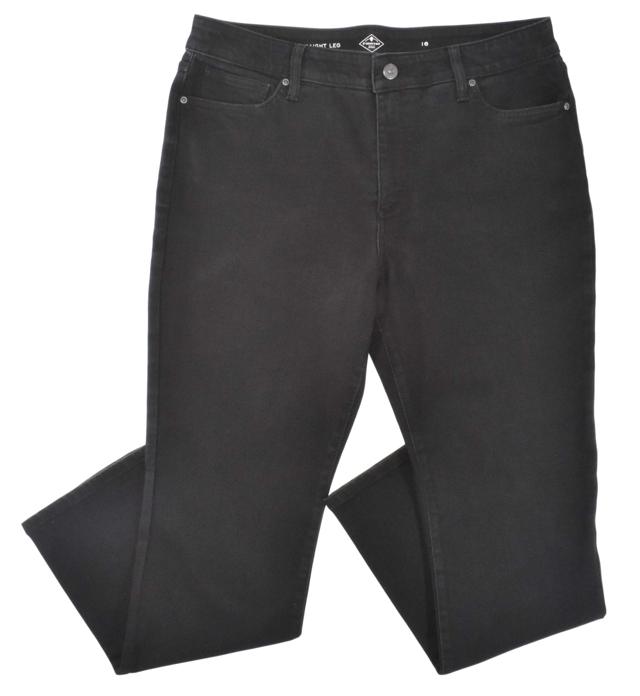 St. John's Bay Women's Midrise Straight Leg Jeans - Classic Black Denim Pants for Casual Wear & Everyday Comfort | Perfect for Work, Weekend Outings & Relaxing