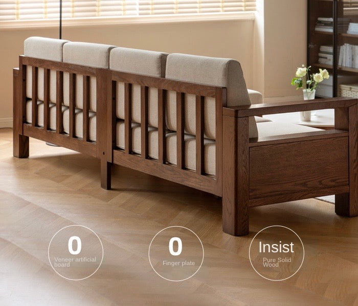 Solid Oak Wood Walnut Fabric Sofa - Modern Living Room Furniture for Home & Office Comfort