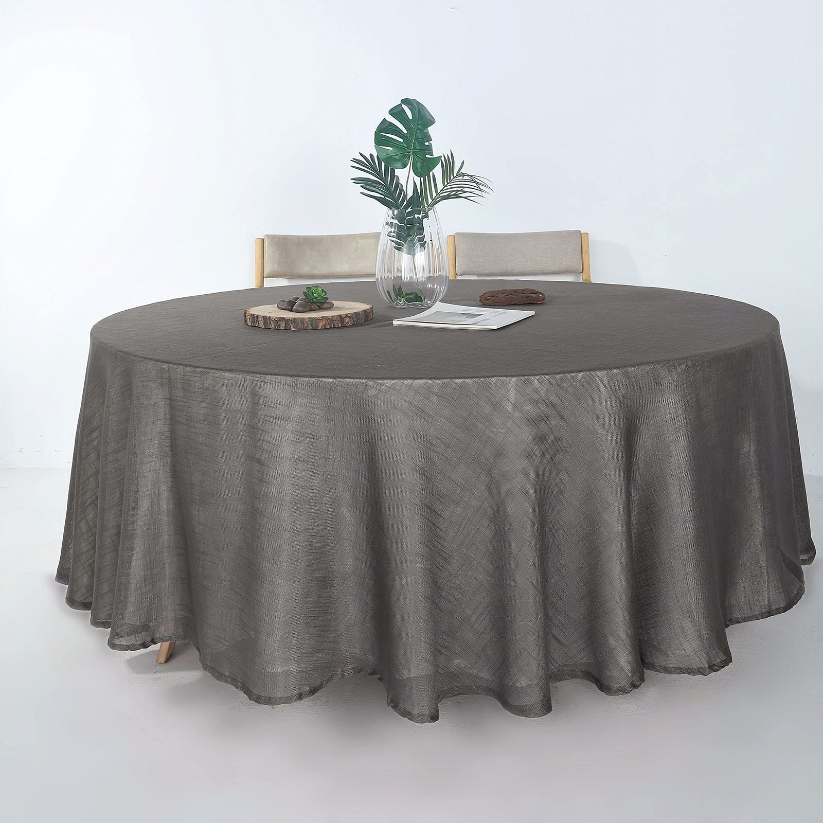 Premium Faux Linen Tablecloth - Wrinkle Resistant Charcoal Gray Textured Table Cover for Kitchen, Restaurant, Indoor & Outdoor Dining, Picnic - 108 Inch Rectangle Table Cloth - Perfect for Dinner Parties, Weddings, and Holiday Gatherings