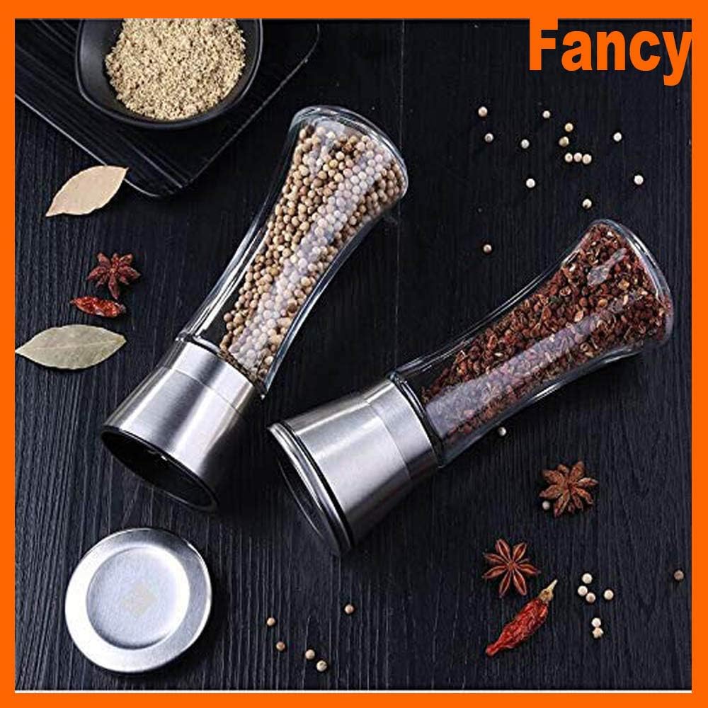 Premium Salt and Pepper Grinder Set - Adjustable Coarseness, Refillable Manual Mill with Stainless Steel Lid & Glass Body - Ideal for Home Kitchen, BBQ, Dining Table & Gourmet Cooking
