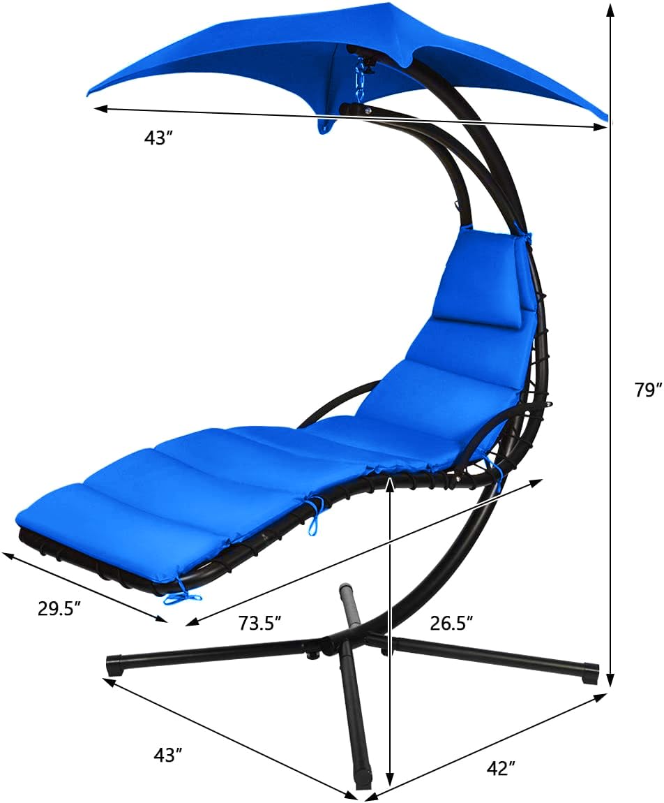 Weatherproof Replacement Cushion Pad & Umbrella Set for Outdoor Hanging Lounge Chair - Fade-Resistant, Quick-Dry, Durable Hammock Chair Accessories - Perfect for Patio, Poolside, Garden Relaxation - Blue
