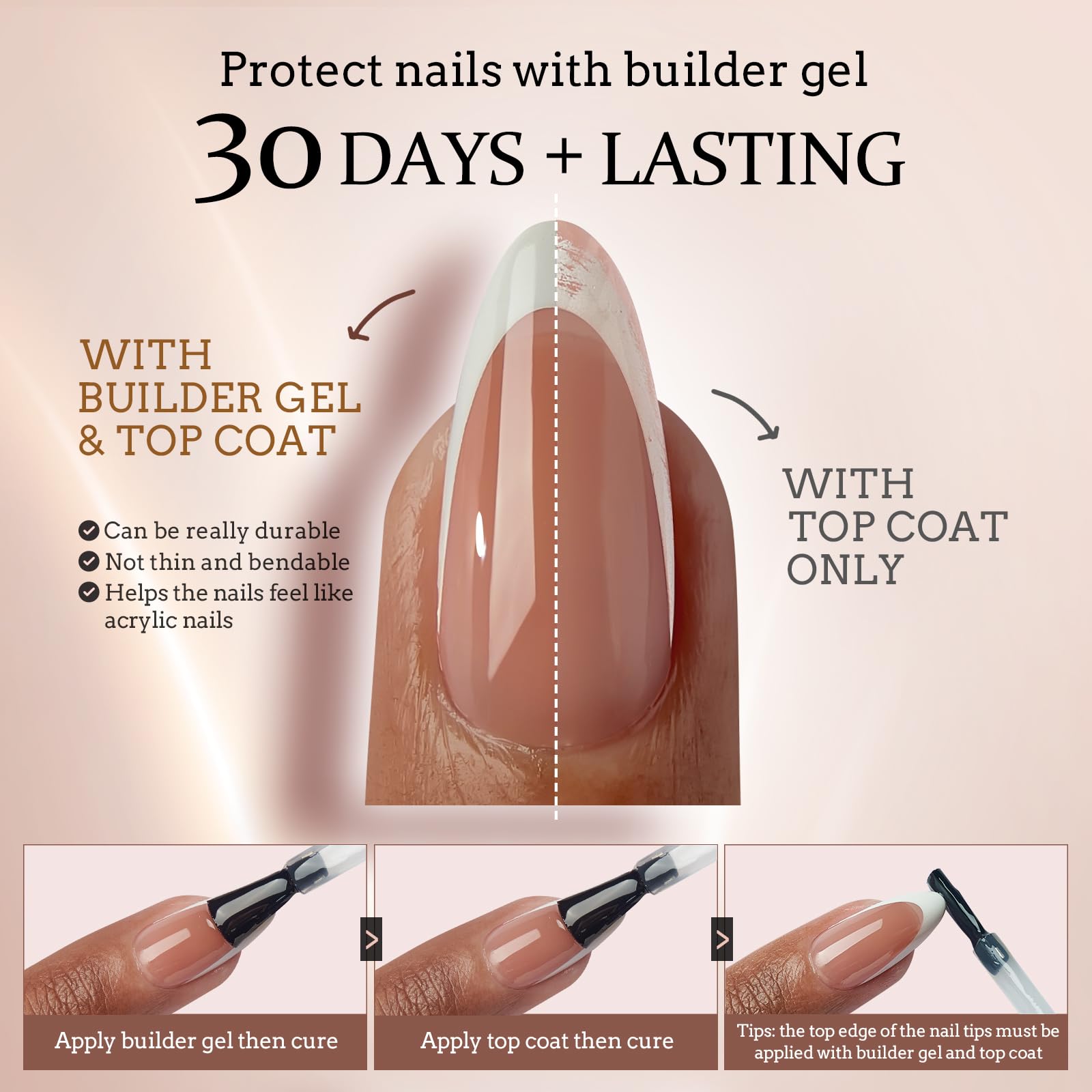BTArtbox Nails XCOATTIPS Short Square Brown French Tip Nail Kit - Professional Gel Nail Extension Set with Nail Gel, Protecting Duo & UV Lamp for Salon-Quality Manicures at Home | Perfect for DIY Nail Art, Special Occasions & Gift Giving