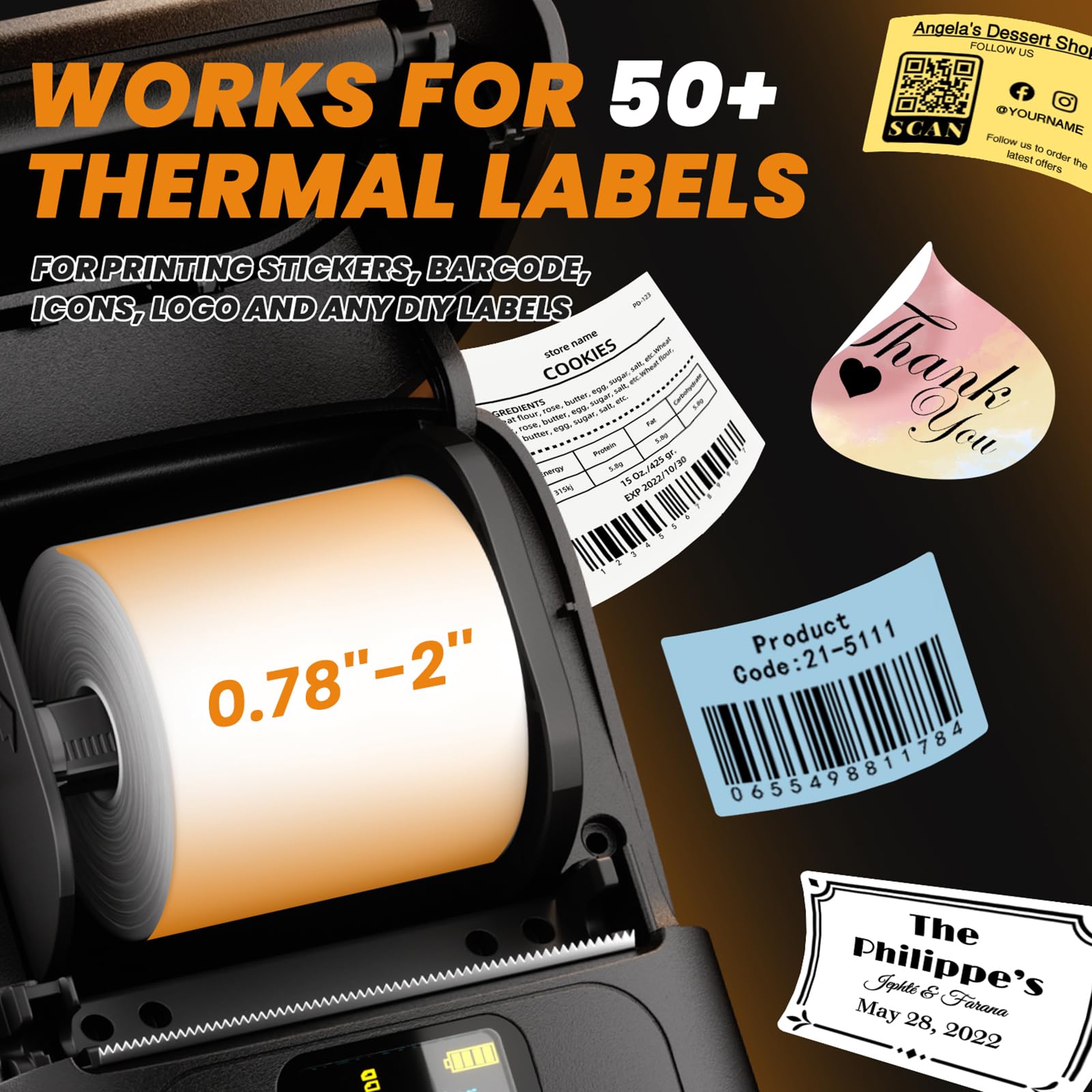Phomemo M110 Bluetooth Thermal Label Printer - Portable Barcode, Address, Logo & Clothing Label Maker for Small Business | Compatible with Phones & PC | Perfect for Mailing, Sticker Printing & Inventory Management (Black)