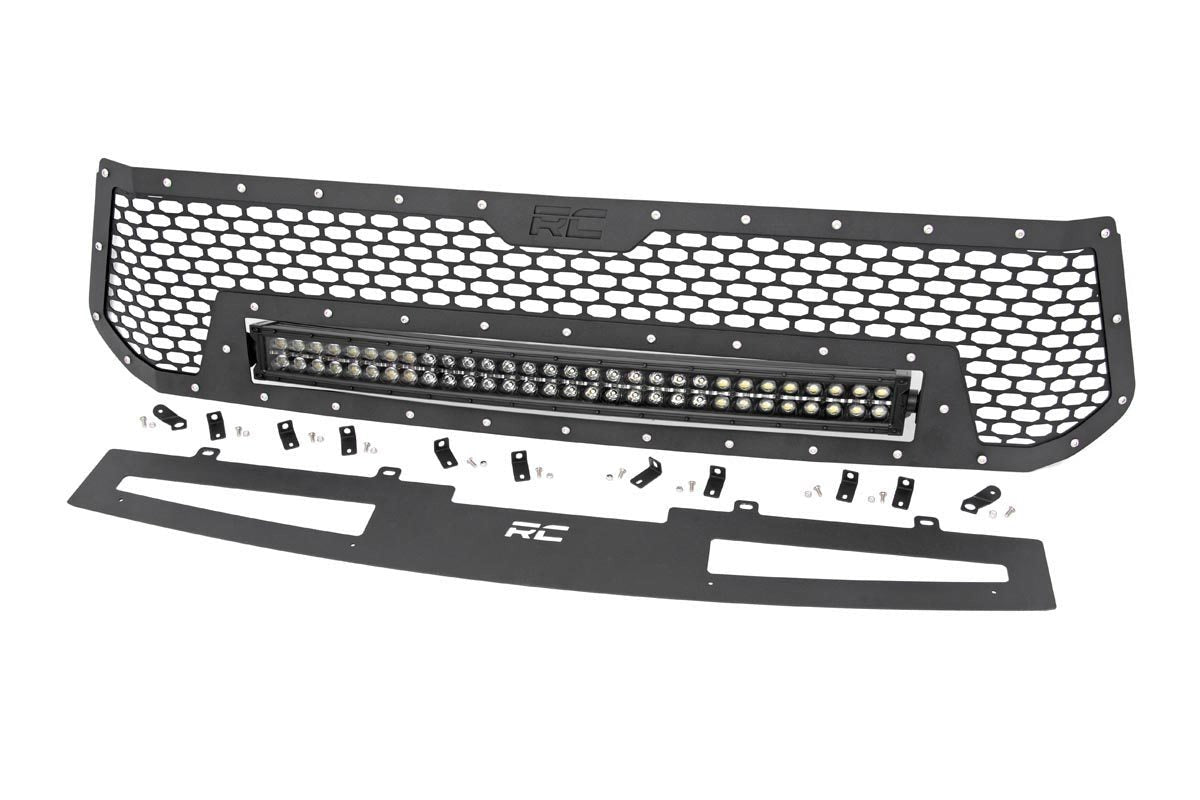 2014-2017 Toyota Tundra Black Mesh Grille with 30 Dual Row LED Lights & Amber DRL | Upgrade Your Truck's Front End Style for Off-Road & Night Driving | Part# 70224