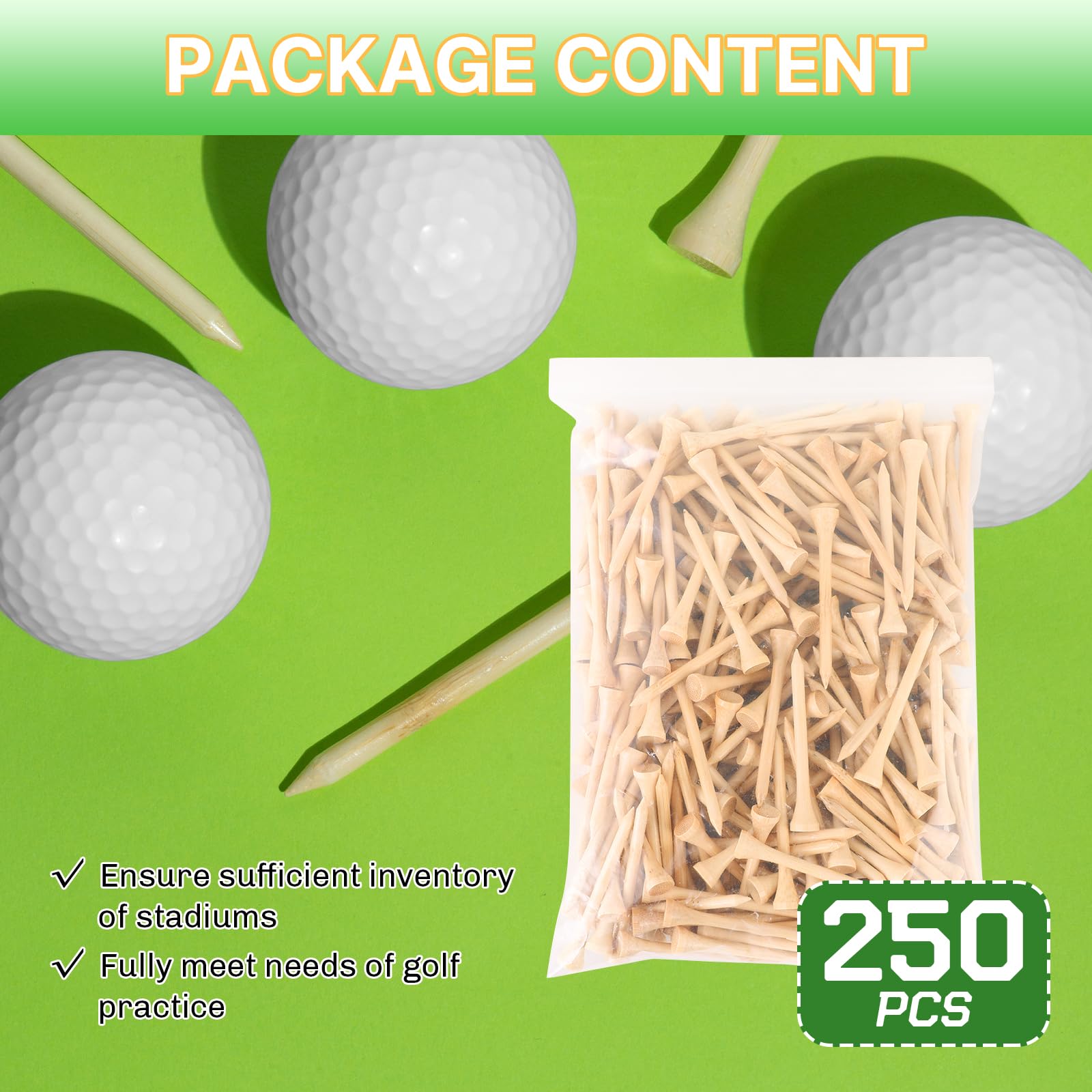 Premium Bamboo Golf Tees 2-3/4 Inch - 7X Stronger Than Wood Tees | Low Friction & Reduced Side Spin | Perfect for Driving Range & Tournament Play