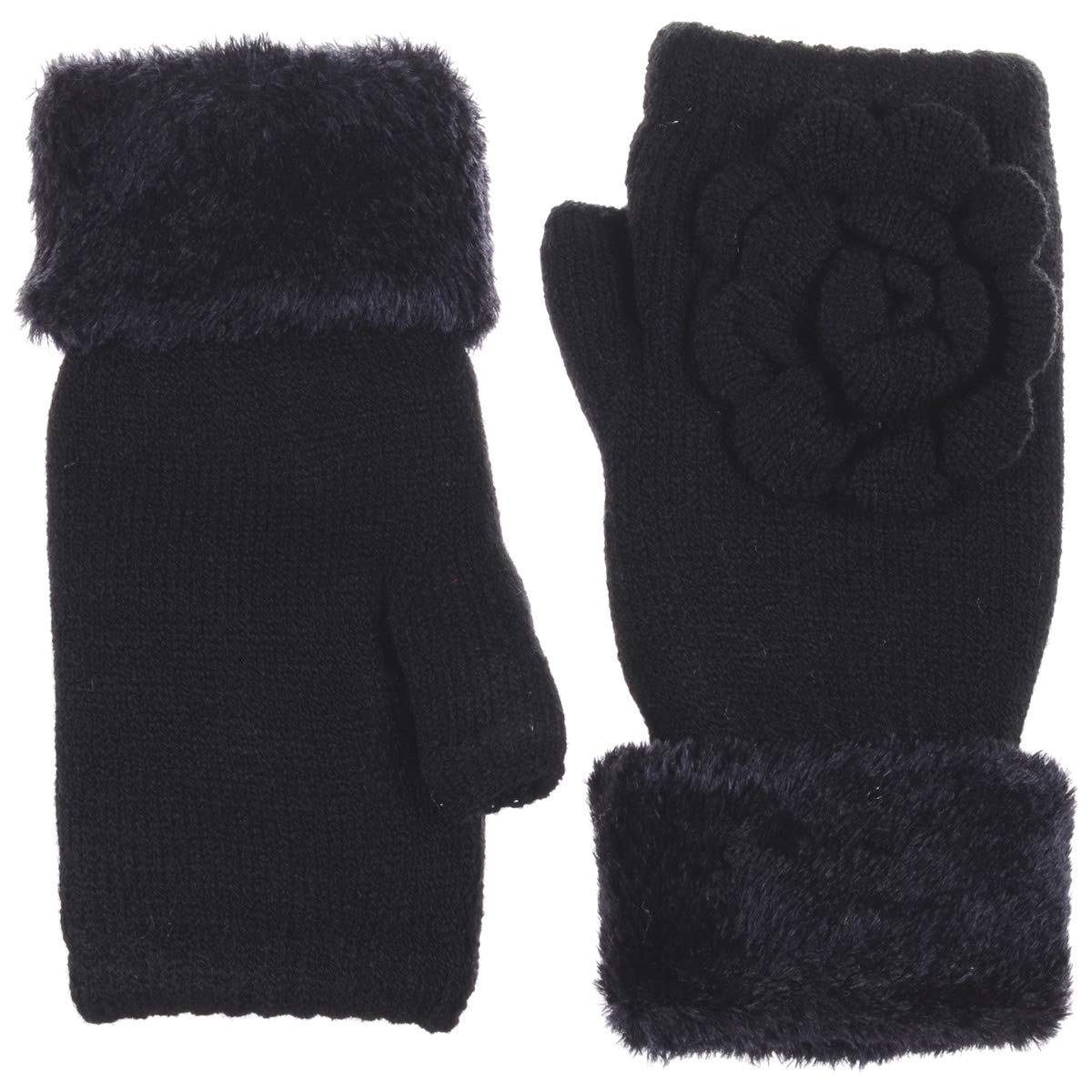 Women's Winter Knit Fingerless Gloves - Fleece Lined Fashion Gloves with Assorted Patterns & Colors for Outdoor Activities, Driving, and Cold Weather Protection