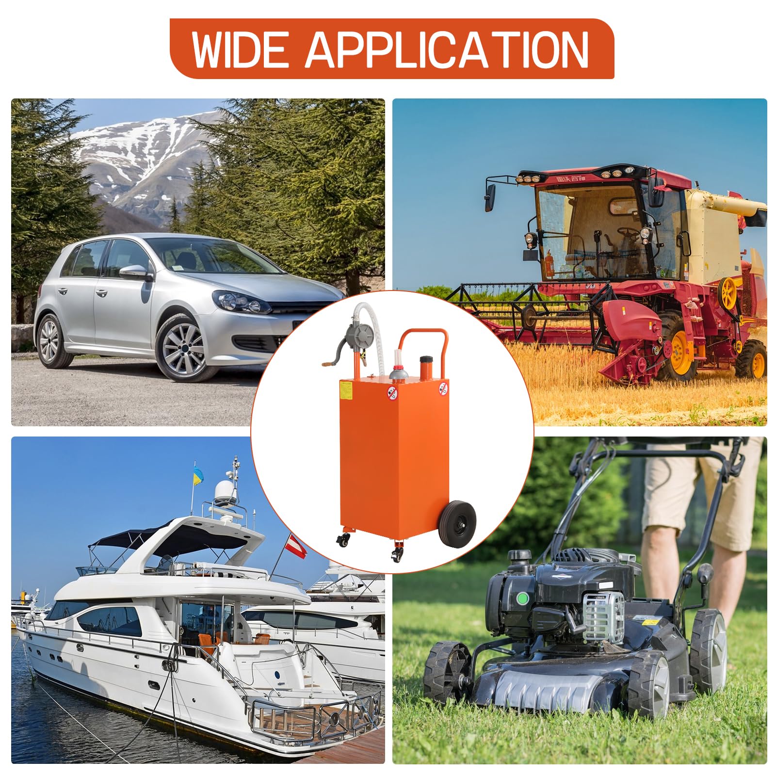 40 Gallon Portable Oil Transfer Tank - Diesel, Fuel, Kerosene Storage Container for Boats, ATVs, Cars & Motorcycles | Heavy-Duty Gas Caddy with Pump | Outdoor, Garage & Workshop Use (Orange)