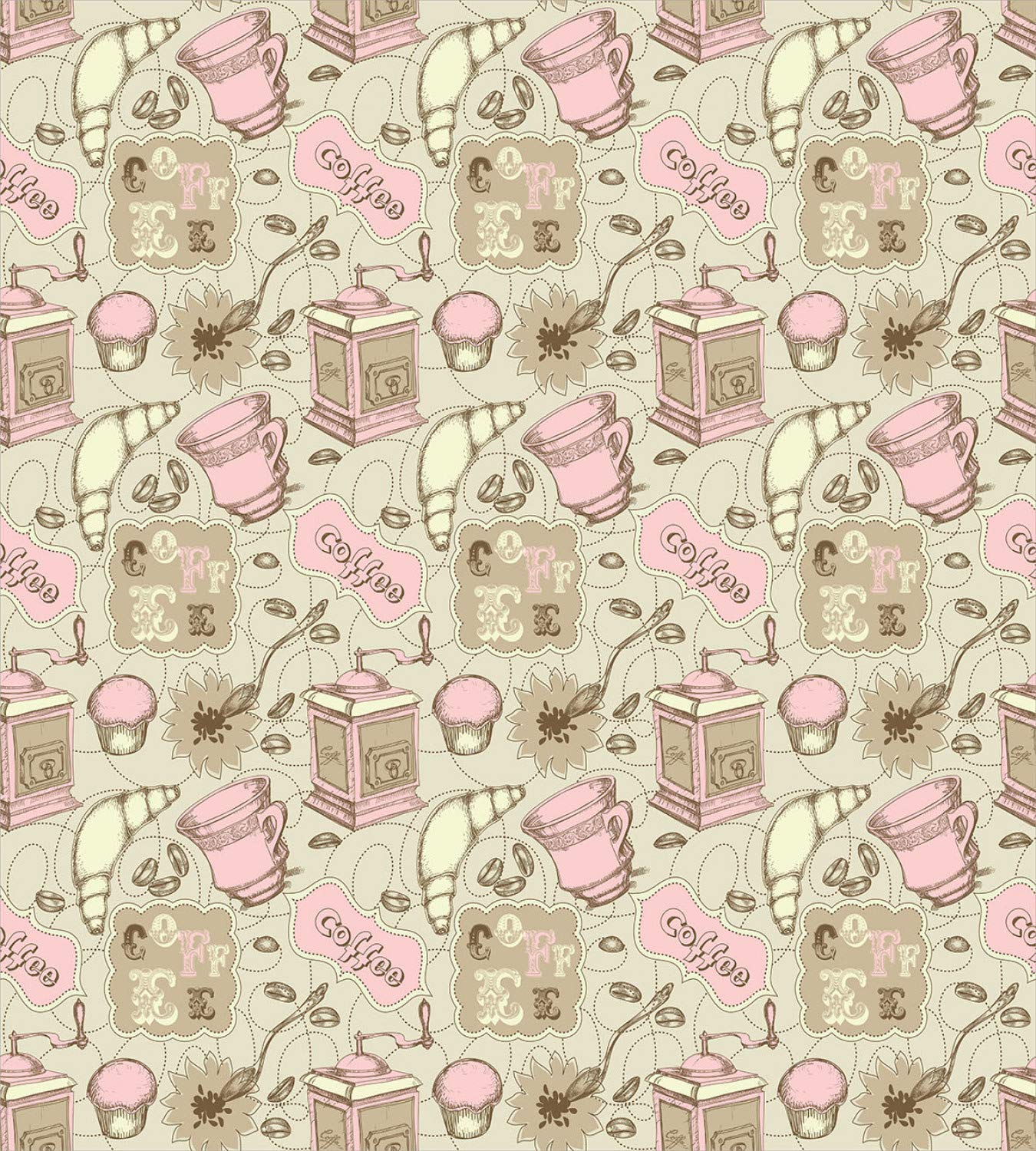 Ambesonne Cartoon Duvet Cover Set - Abstract Modern Tea Pot, Cupcake & Croissant Bakery Design - 3 Piece Bedding Set with 2 Pillow Shams - California King Size - Grey, Pale Pink & White - Perfect for Kids Rooms, Guest Bedrooms & Cozy Bakery-Themed Decor