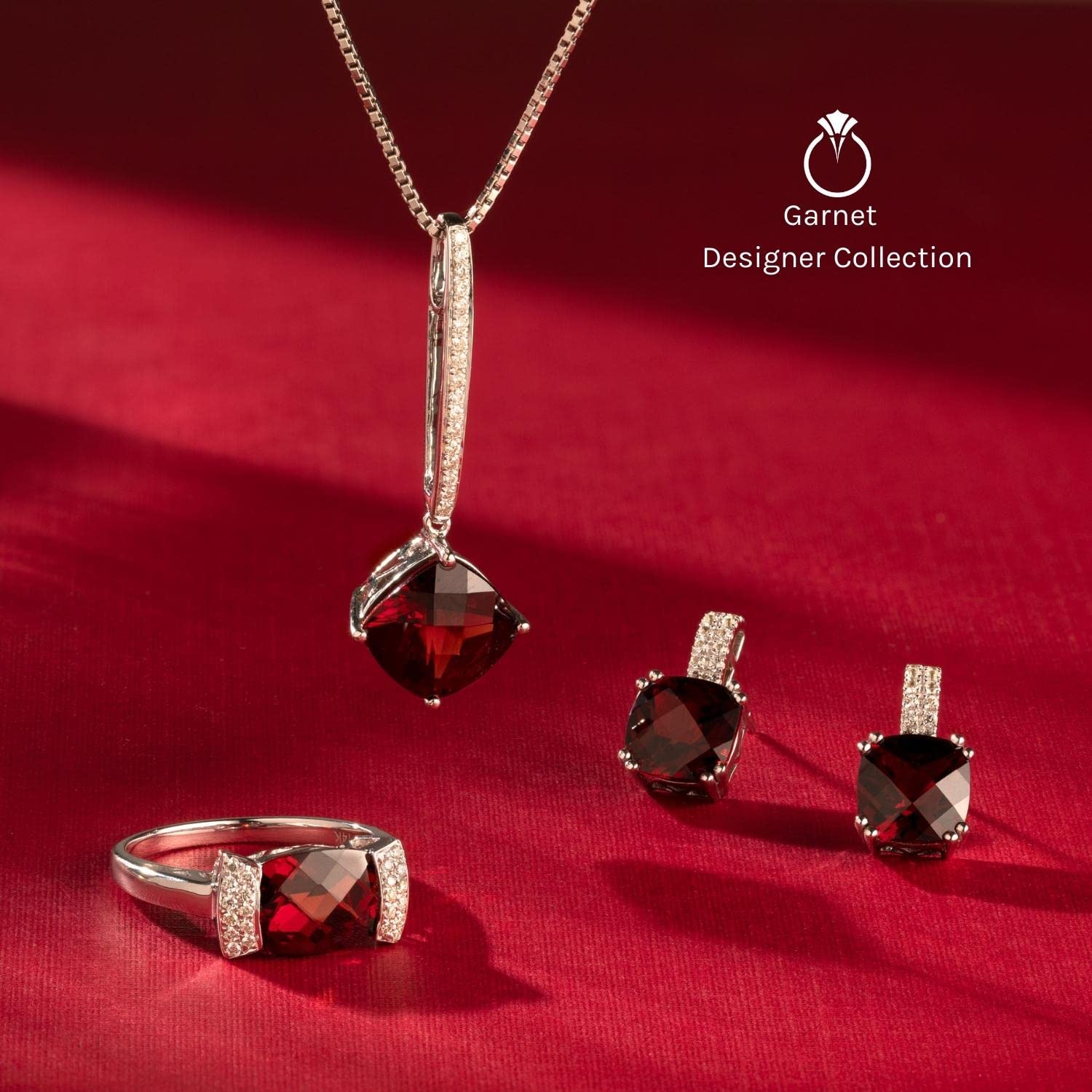 14K White Gold Genuine Garnet and Diamond Heart Pendant Necklace for Women - 1.35 Carats with 18 Inch Chain - Valentine's Day Gift for Her, Wife, Sister - Perfect for Anniversaries, Birthdays & Romantic Occasions