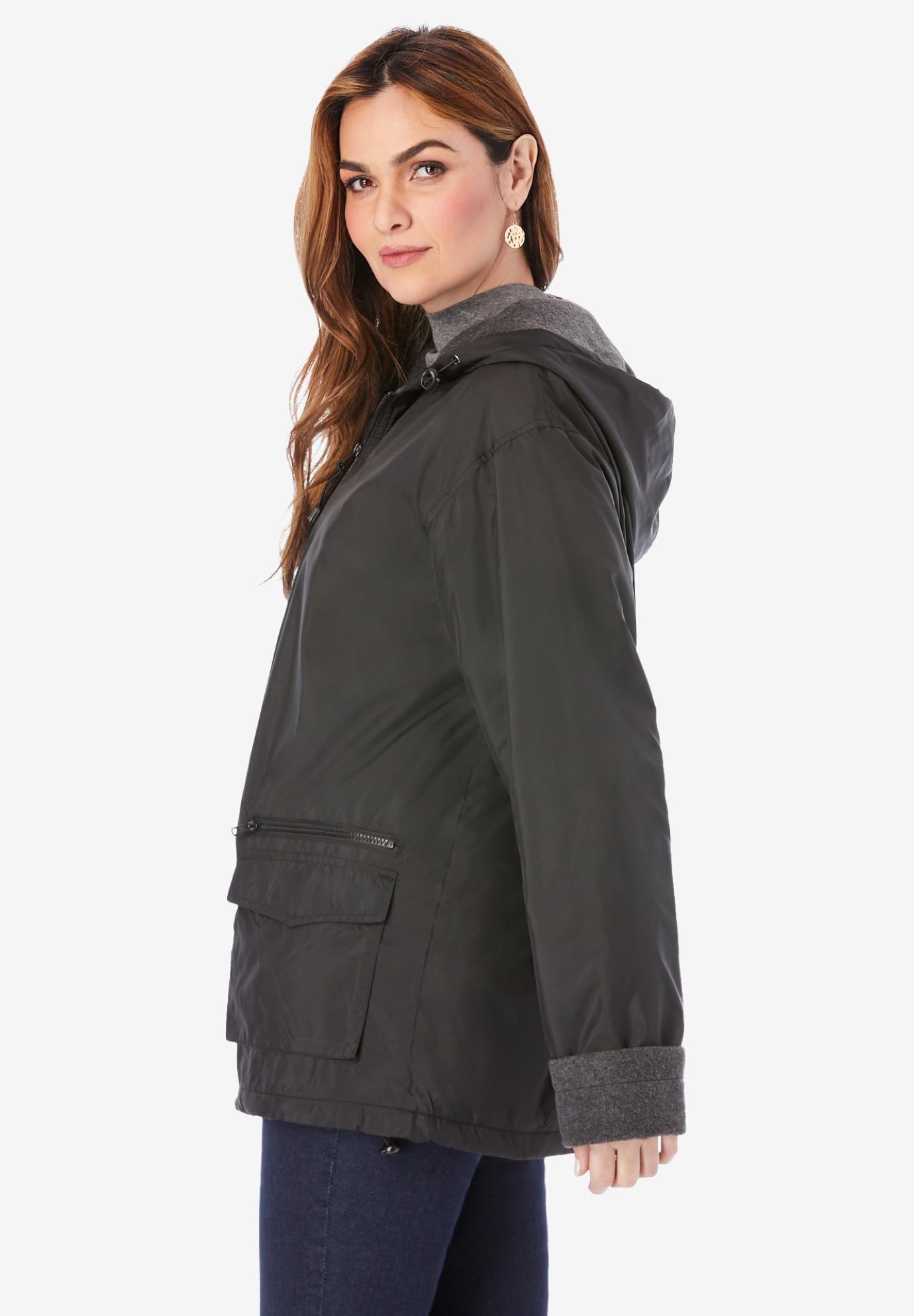 Roaman's Women's Plus Size Hooded All-Weather Jacket with Fleece Lining - Waterproof Raincoat for Outdoor Activities, Commuting & Travel