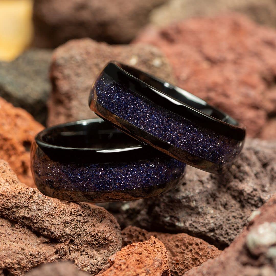 Black Tungsten Sandstone Outer Space Nebula Men's Wedding Ring - 8mm Comfort Fit Band for Men - Perfect for Weddings, Anniversaries & Everyday Wear