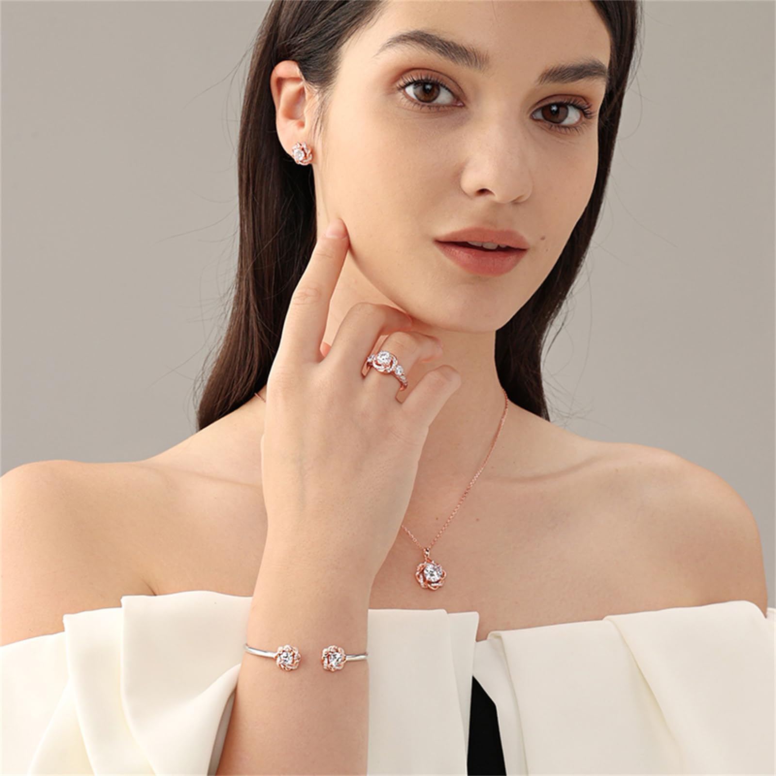 Jeulia 3ct Halo Simulated Diamond Engagement Ring - 925 Sterling Silver Rose Gold Plated Cubic Zirconia Wedding Band for Women - Anniversary, Promise, Proposal Gift with Jewelry Box - Perfect for Bridal, Valentine's Day & Special Occasions