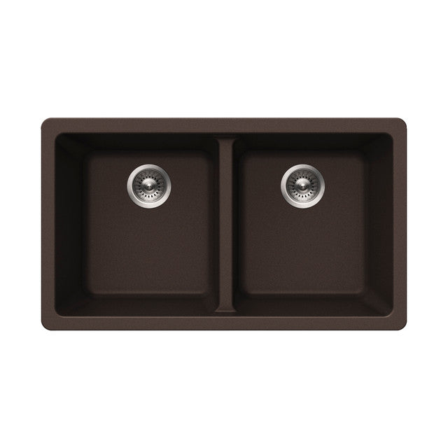 Houzer Quartztone Series 31 Granite Composite Undermount 50/50 Double Bowl Kitchen Sink in Mocha - Durable 60/40 Granite Resin Sink for Modern Kitchens, Perfect for Food Prep, Dishwashing & Entertaining