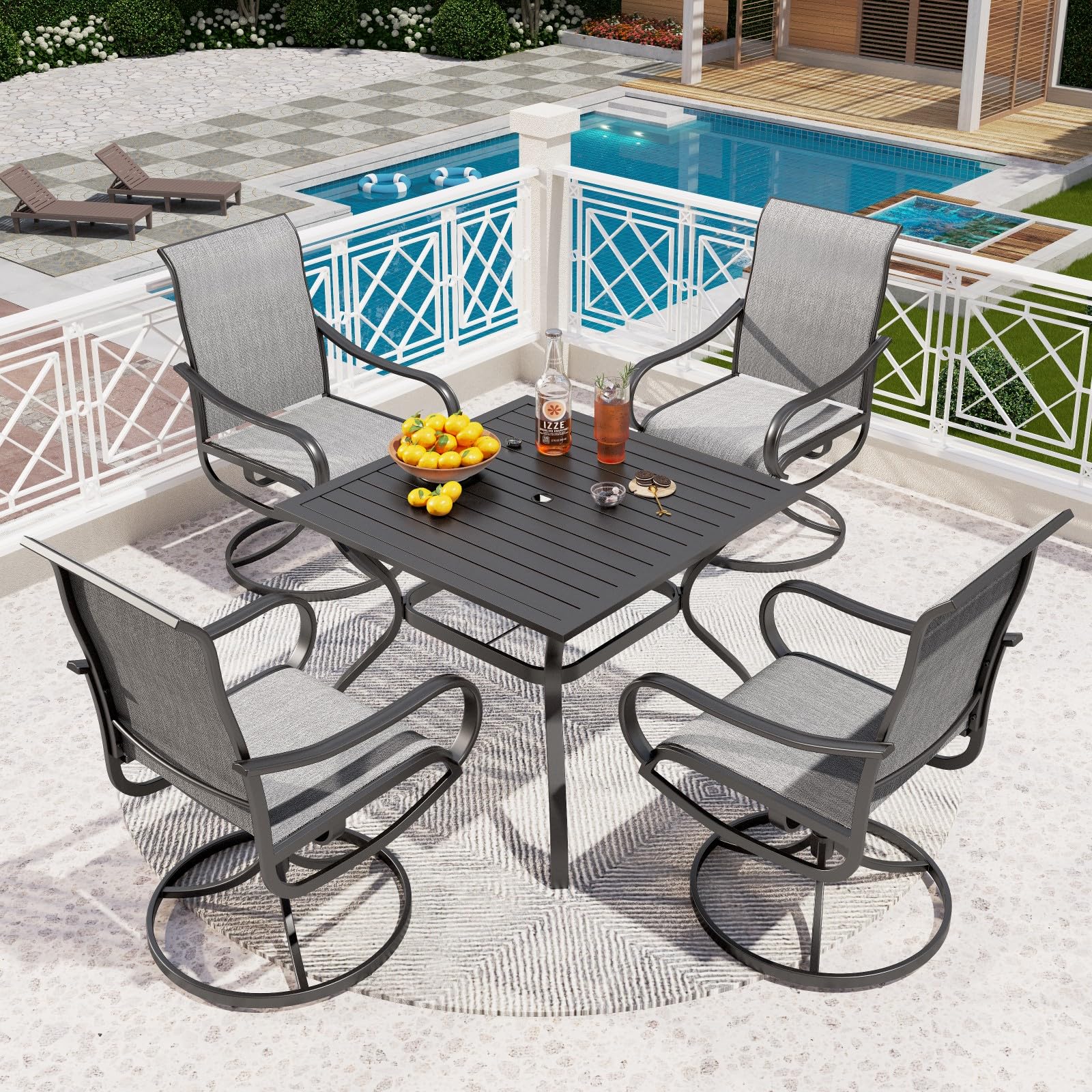 PHI VILLA 5-Piece Outdoor Dining Set with Swivel Chairs & 37