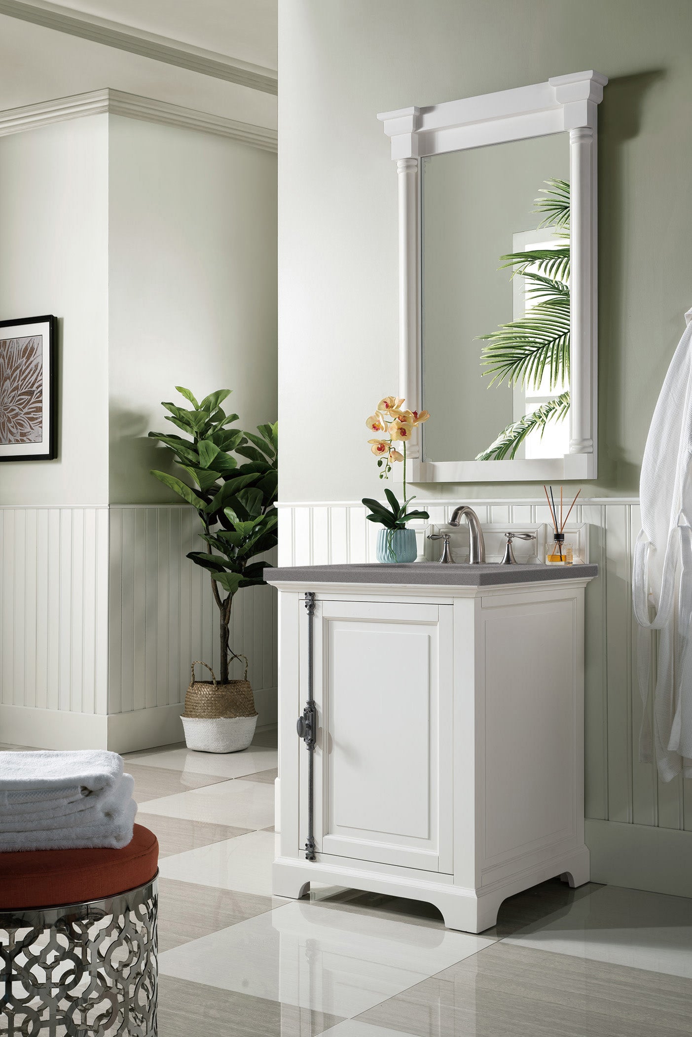 Providence 26 Inch Single Bathroom Vanity Cabinet with 3CM Grey Expo Quartz Countertop - Bright White Finish for Modern Bathroom Remodeling & Home Upgrade