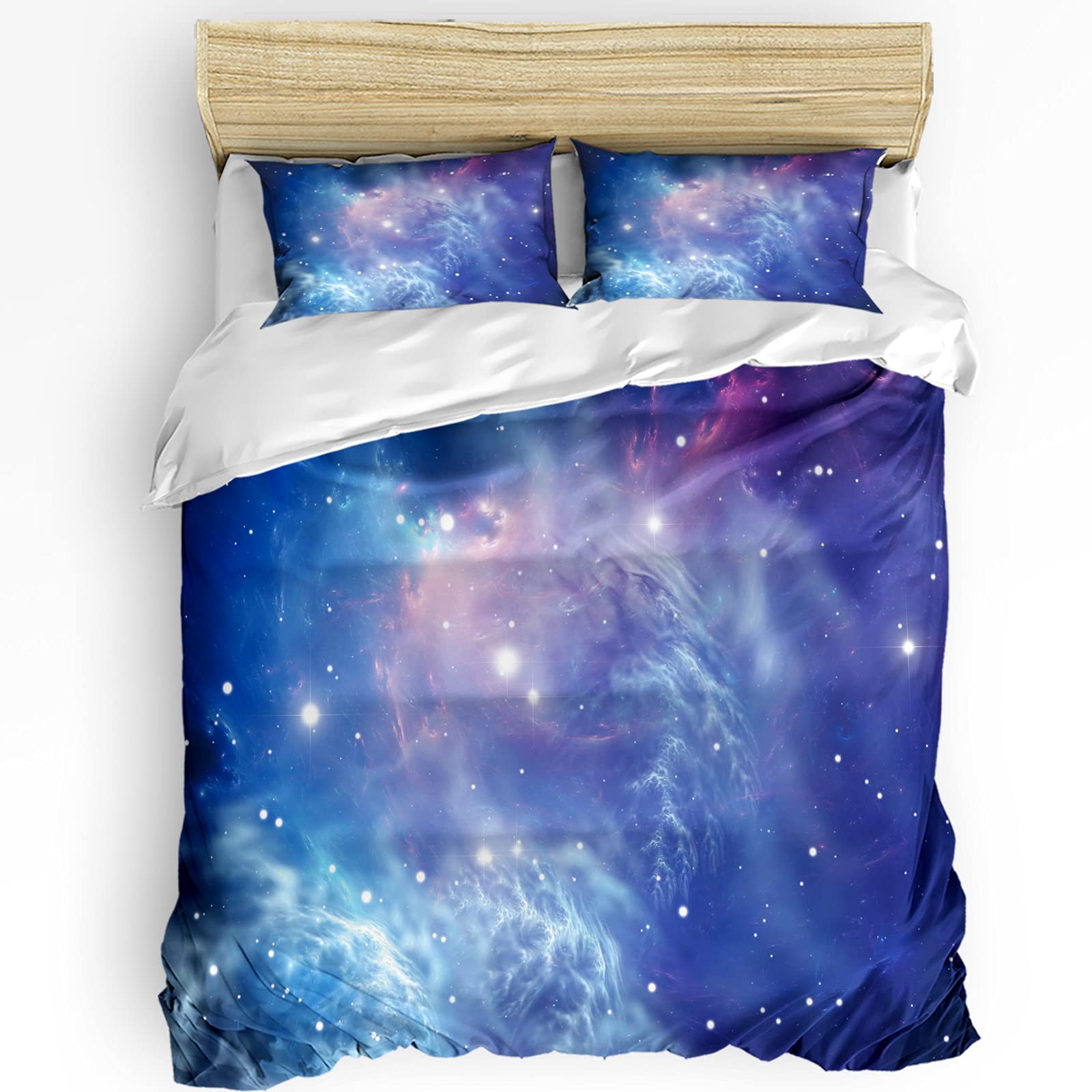Starry Sky Duvet Cover Set - 3 Piece Dark Space Themed Bedding with Zipper Closure (1 Comforter Cover + 2 Pillowcases) for California King Size Bed | Perfect for Astronomy Lovers & Galaxy Themed Bedroom Decor
