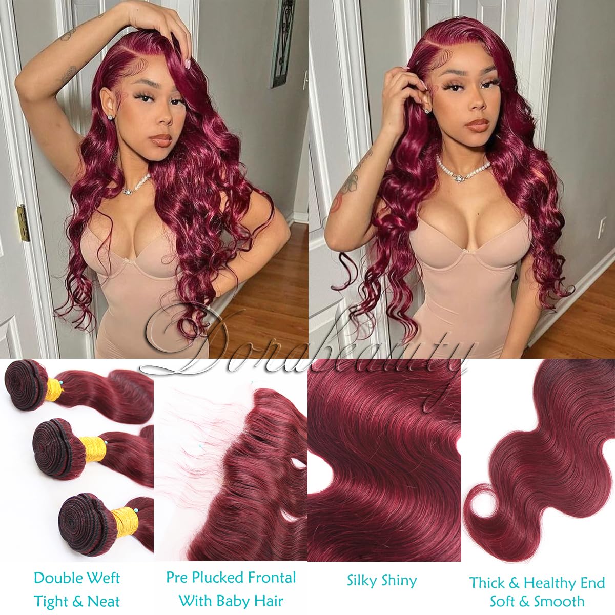 #99J Burgundy Brazilian Human Hair Bundles - 100% Virgin Body Wave Hair Extensions 20