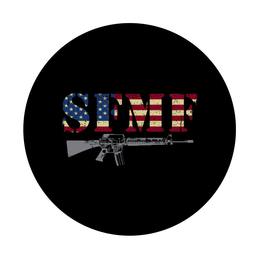 SFMF USA Flag Military Motto Gun PopSockets - Phone Grip & Stand for iPhone, Samsung, Tablets - Patriotic Phone Accessory for Veterans, Military Supporters