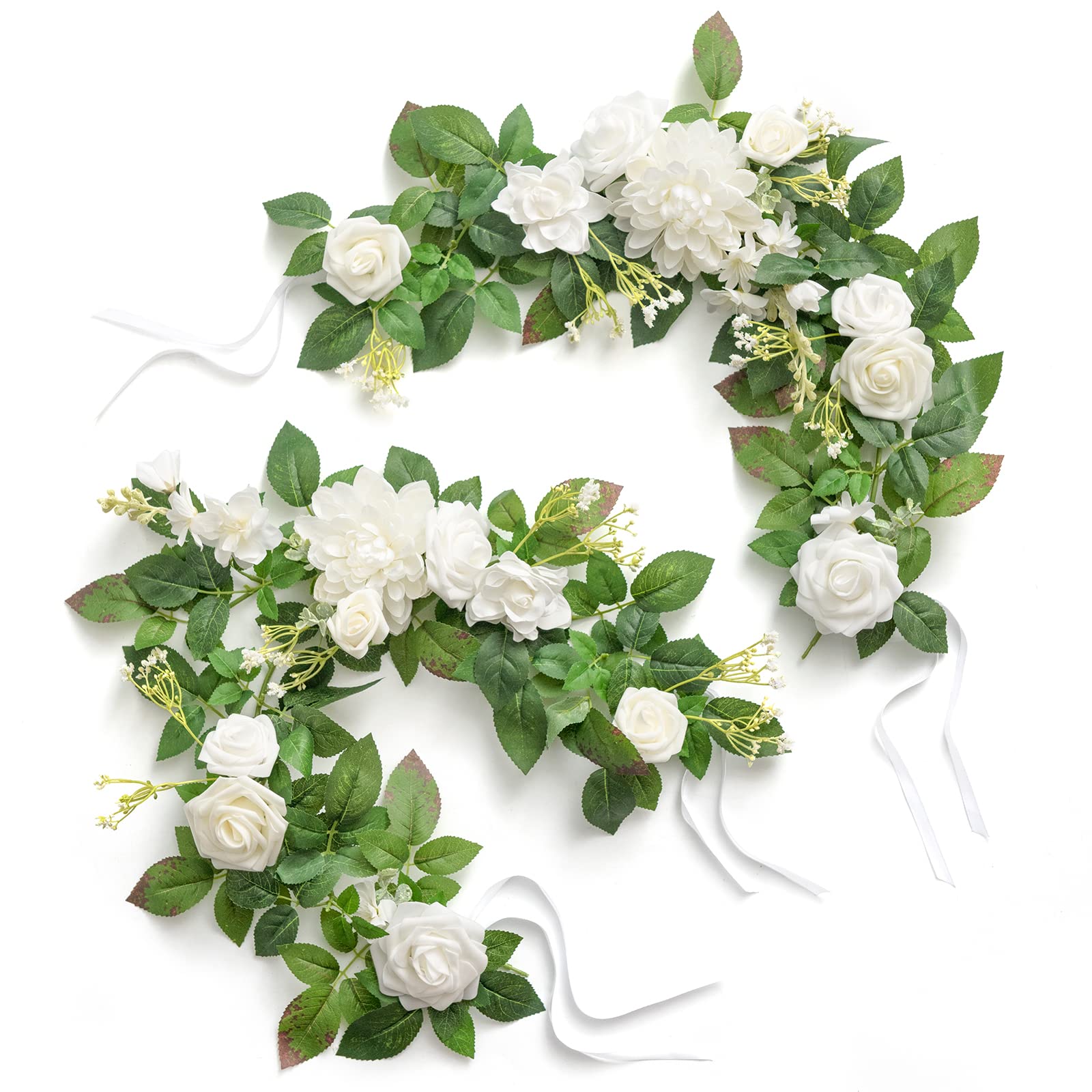 Ling's Moment Handcrafted Rose Flower Garland - Floral Arrangements for Wedding Table Centerpieces, Floral Runner, Lantern Wreath Decorations (Pack of 6, Lanterns Not Included) - Perfect for Wedding, Bridal Shower, Baby Shower & Home Decor
