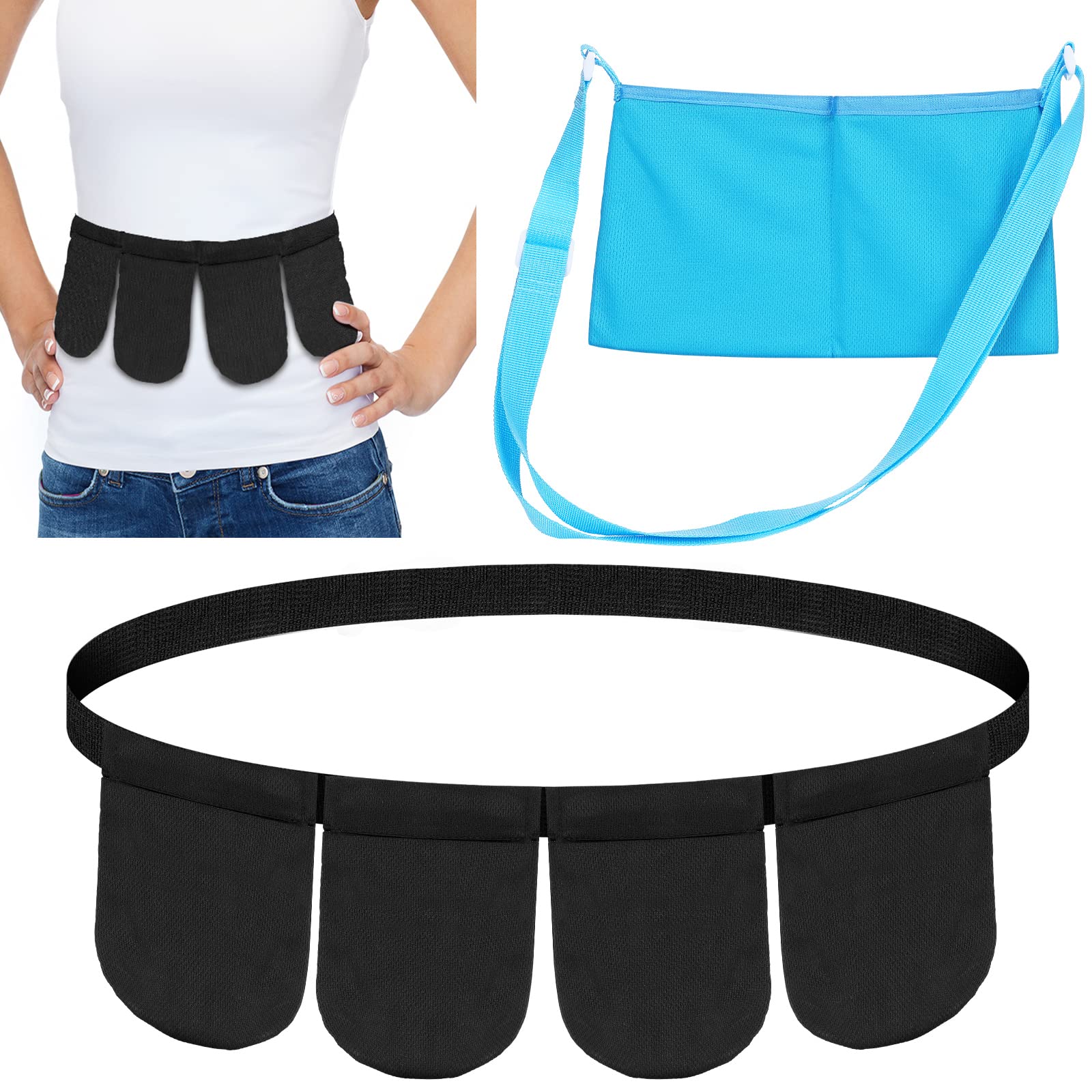 **Tondiamo Adjustable Mastectomy Drain Holder Pouch with Shower Bag - Post-Surgery Recovery Drainage Pouch for Breast Cancer & Tummy Tuck - 2 & 4 Pockets (Black, Blue) - Ideal for Comfortable Recovery at Home or Hospital**