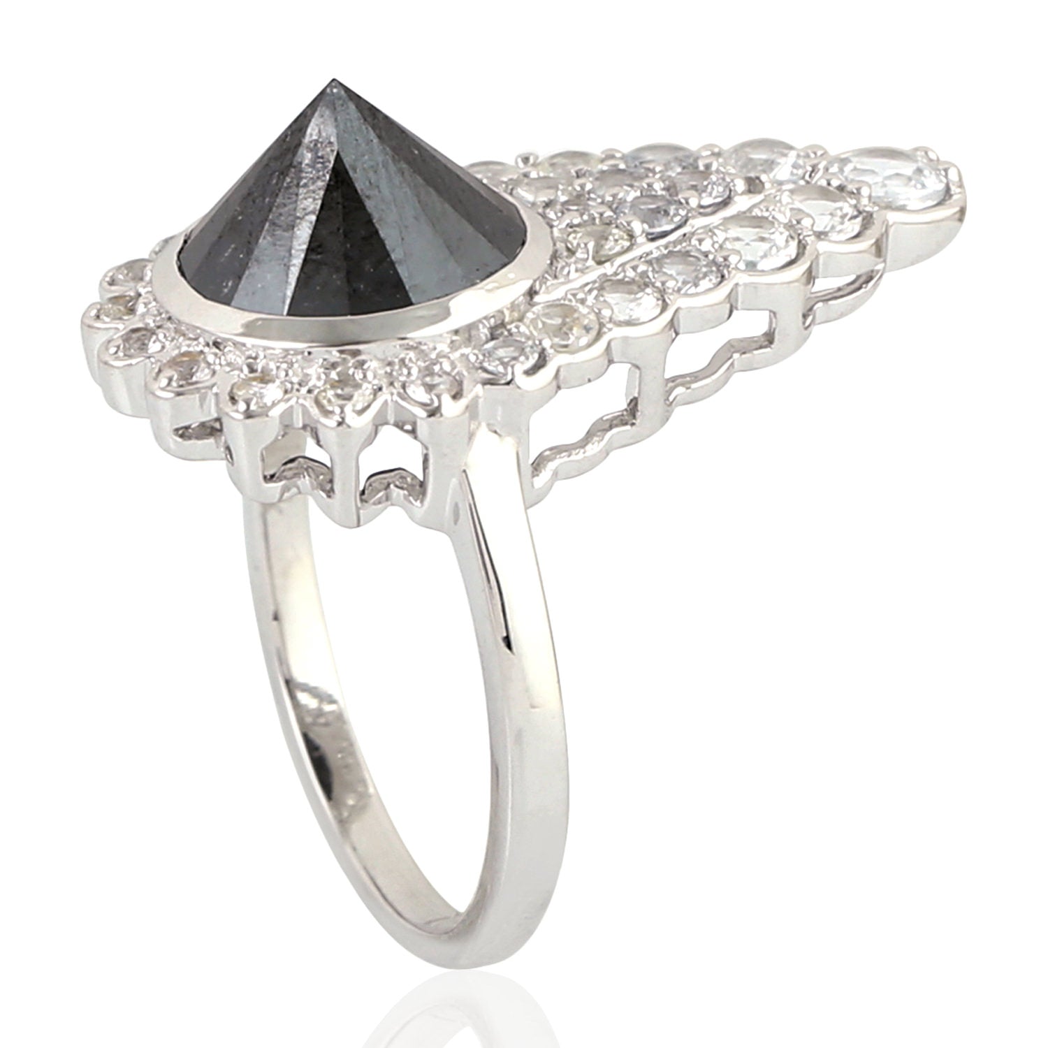 Black Diamond Prong White Sapphire Memorial Ring in 18K White Gold - Elegant Sympathy Jewelry for Remembrance & Special Occasions