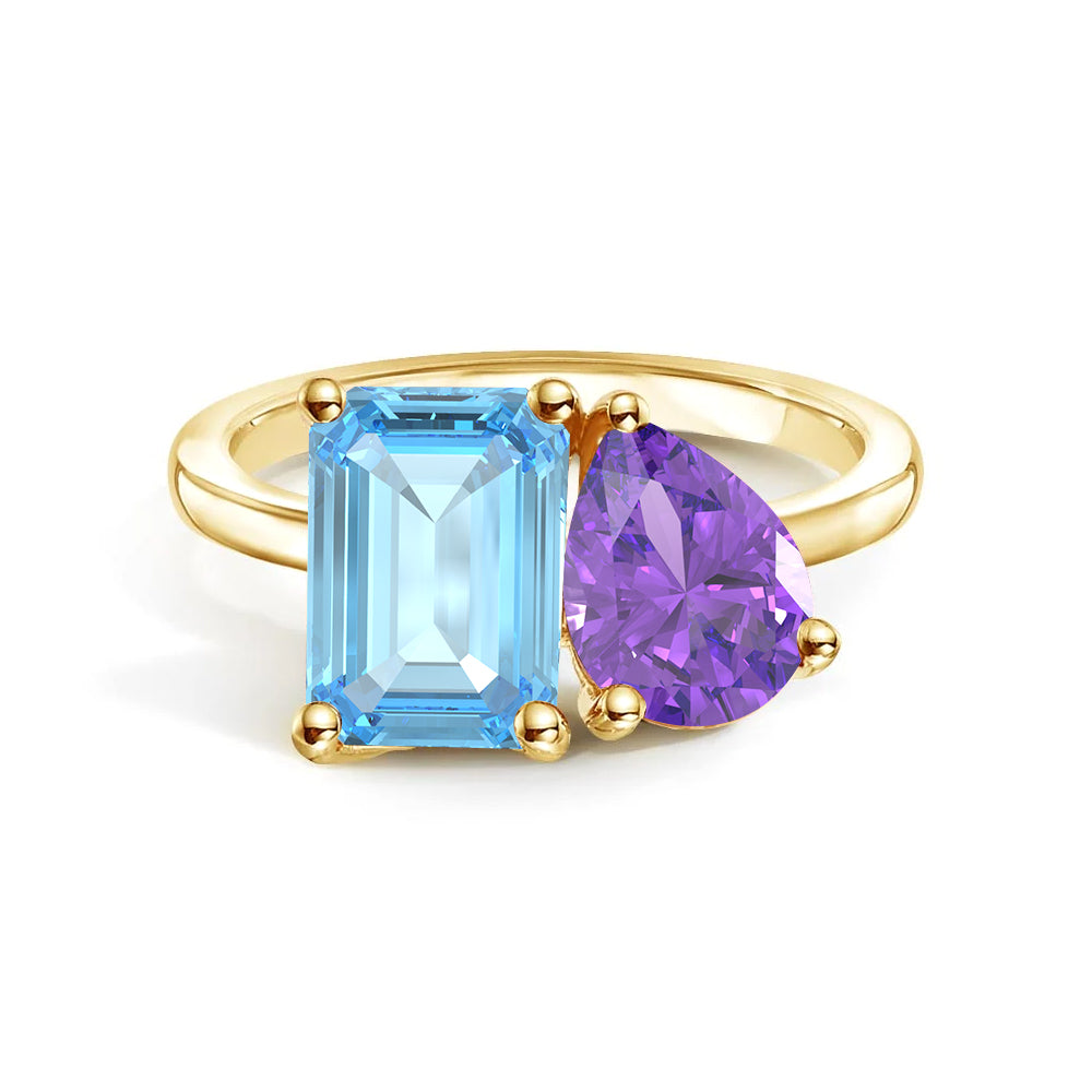 Personalized Toi et Moi Aquamarine Birthstone Ring for Women - Custom Anniversary, Engagement & Wedding Jewelry Gift - Perfect for Couples, Brides & Romantic Occasions