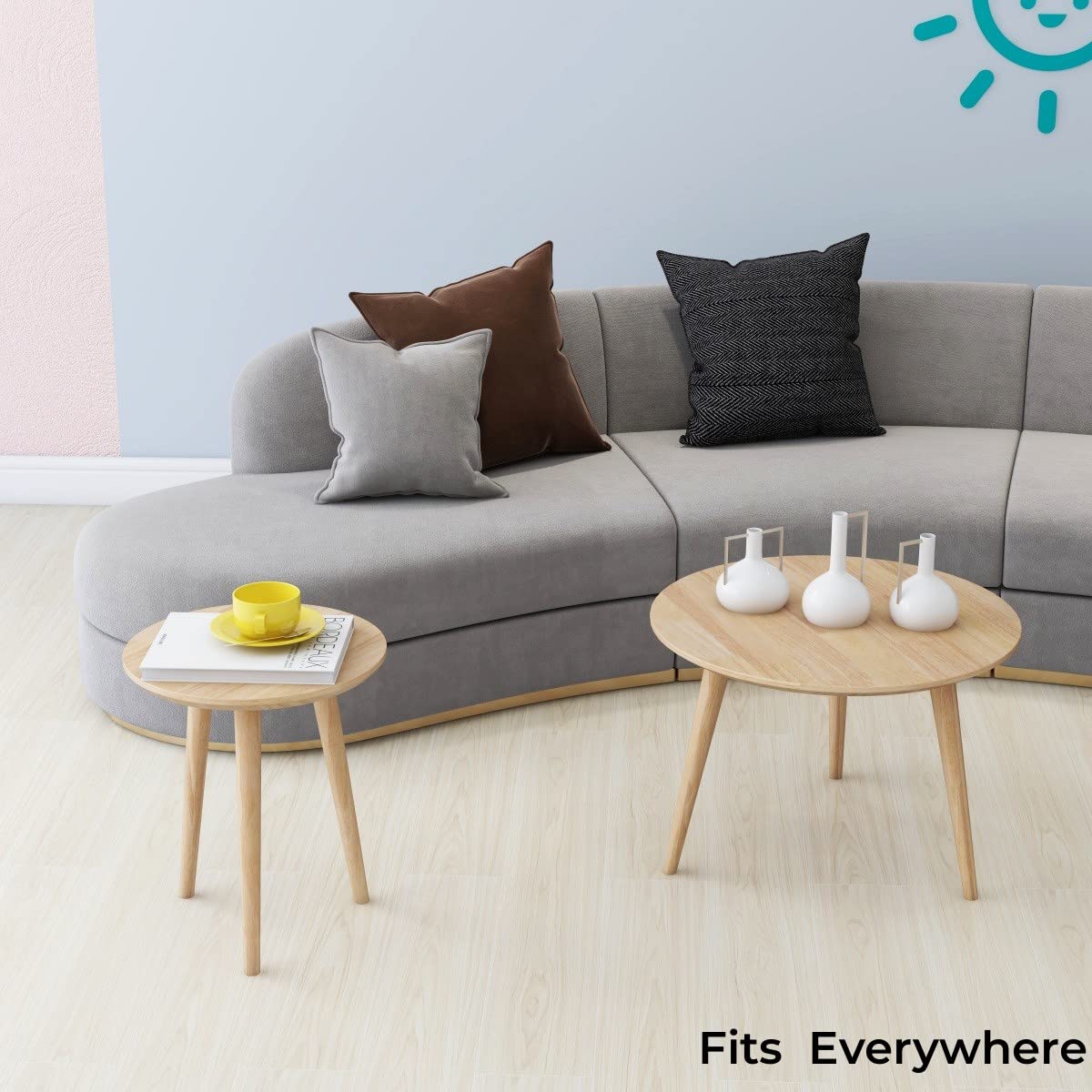 Solid Wood Round Side Table - 18.11 Inch Small Accent End Table for Living Room, Bedroom & Office | Natural Wooden Coffee Table with Nesting Design | Perfect for Sofa, Lounge & Home Decor