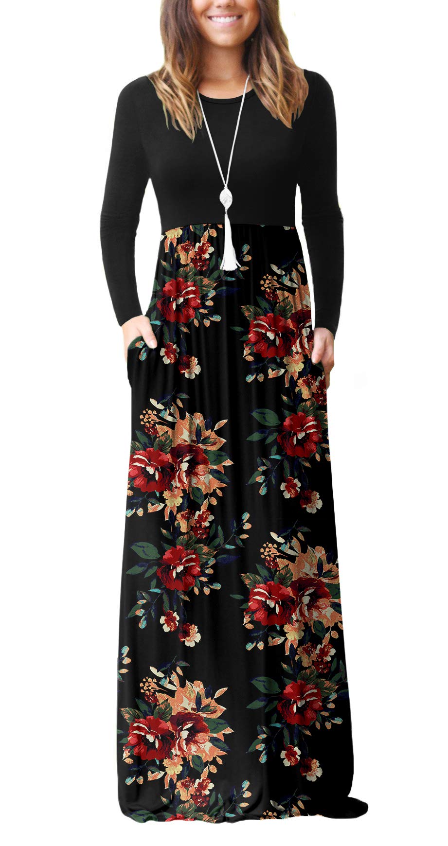 VIISHOW Women's Long Sleeve Maxi Dress - Loose Fit Casual Plain Long Dress with Pockets | Perfect for Everyday Wear, Beach Cover Up & Vacation Outfits