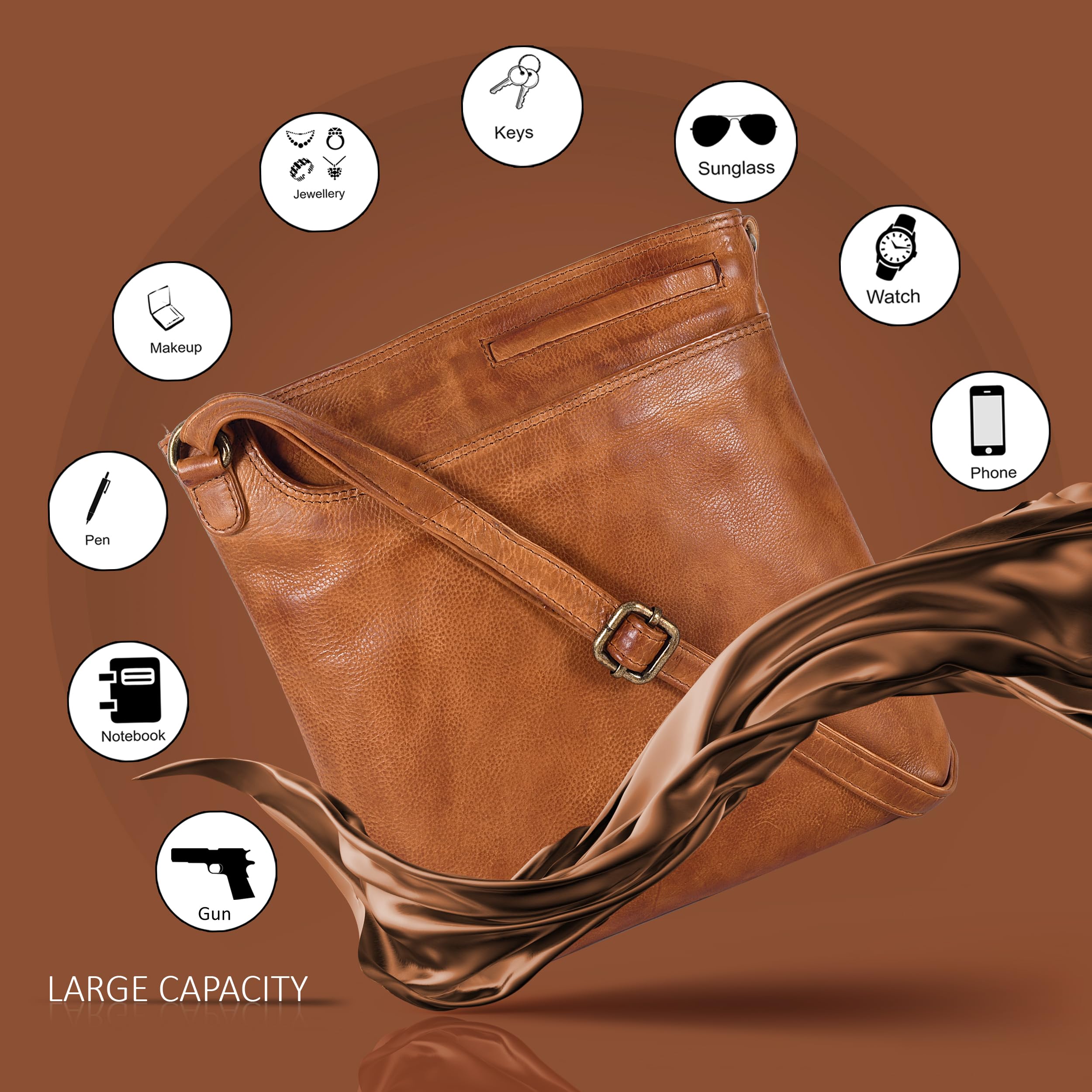 Ozora Genuine Leather Crossbody Bag for Men & Women - Multi-Pocket Sling Bag with Detachable Holster - Perfect for Travel, Work & Everyday Use