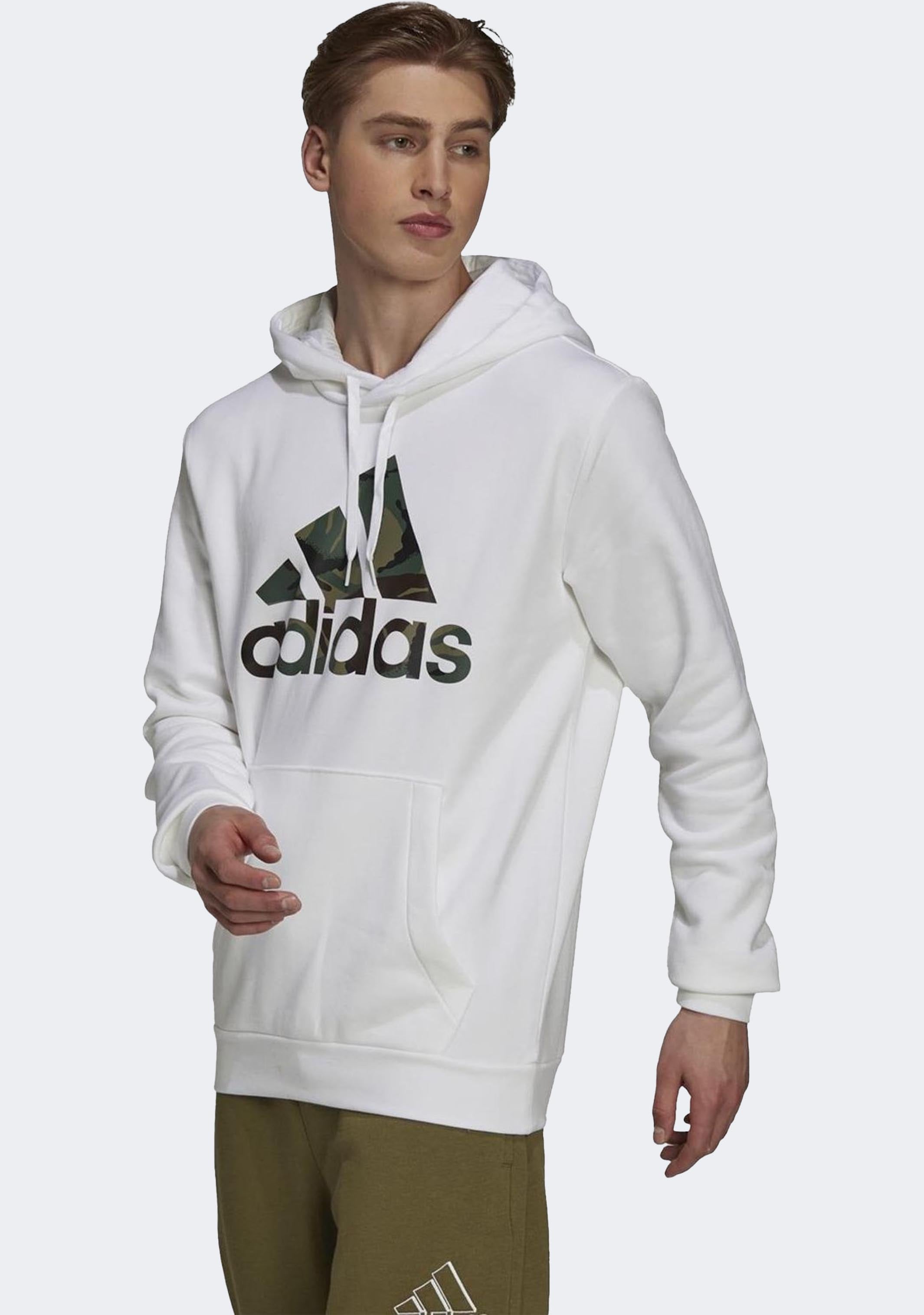 Adidas Men's Camo Print Hooded Sweatshirt - Lightweight Fleece Pullover for Casual Wear, Gym & Outdoor Activities