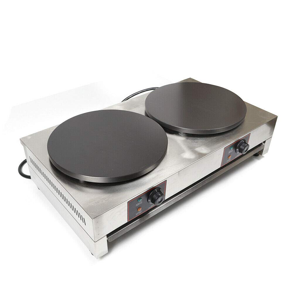 3KW+3KW 40cm Double Commercial Crepe Maker - Heavy Duty Nonstick Electric Waffle Iron Machine for Ice Cream, Corn, Pancakes (110V) - Perfect for Restaurants, Cafes, and Dessert Shops