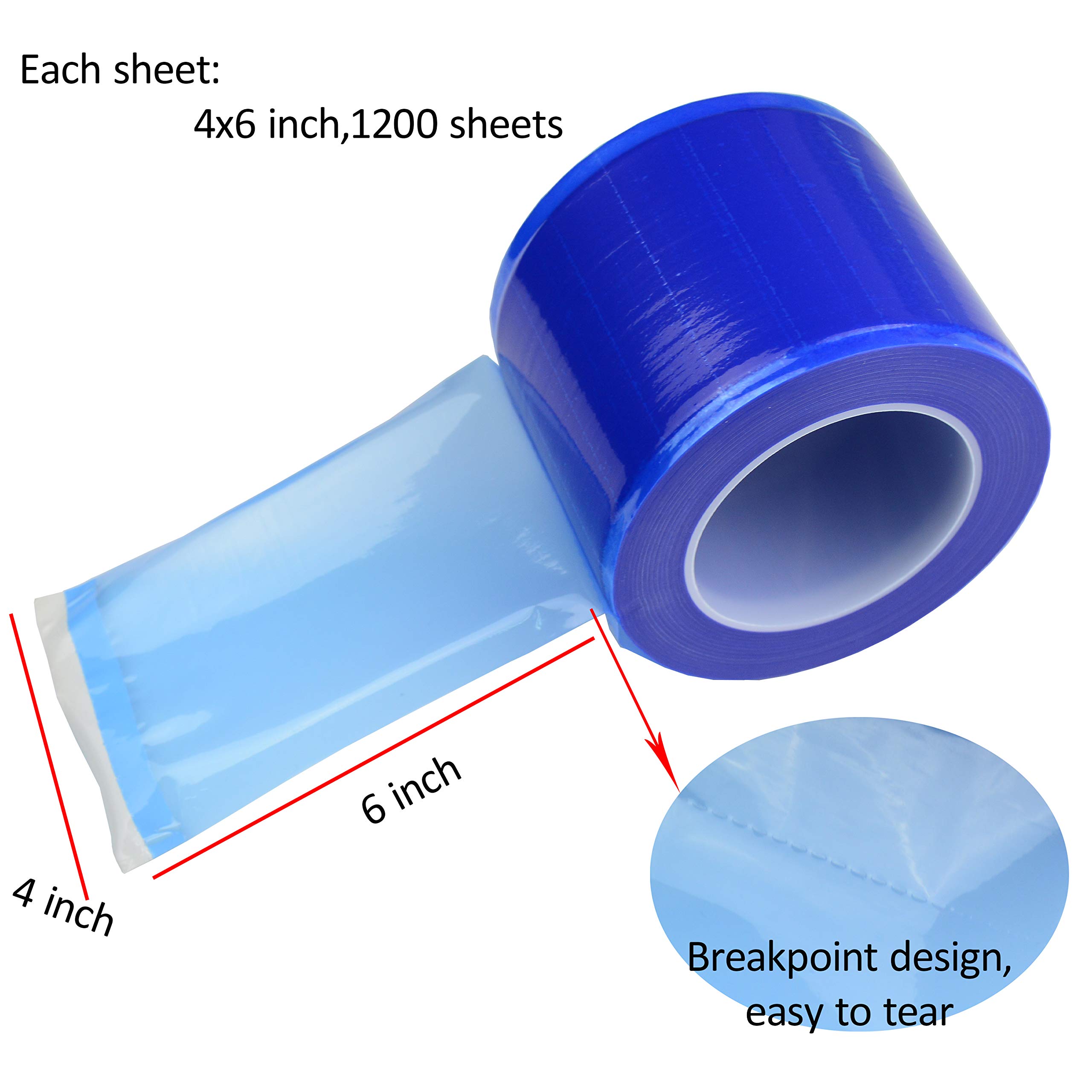1200 Sheets Disposable PE Barrier Tape Film Roll - 4 x 6 Inch Adhesive Protective Plastic Wrap for Tattoo, Surface Protection & Cleaning (Blue) | Ideal for Tattoo Studios, Medical Clinics & Home Sanitation