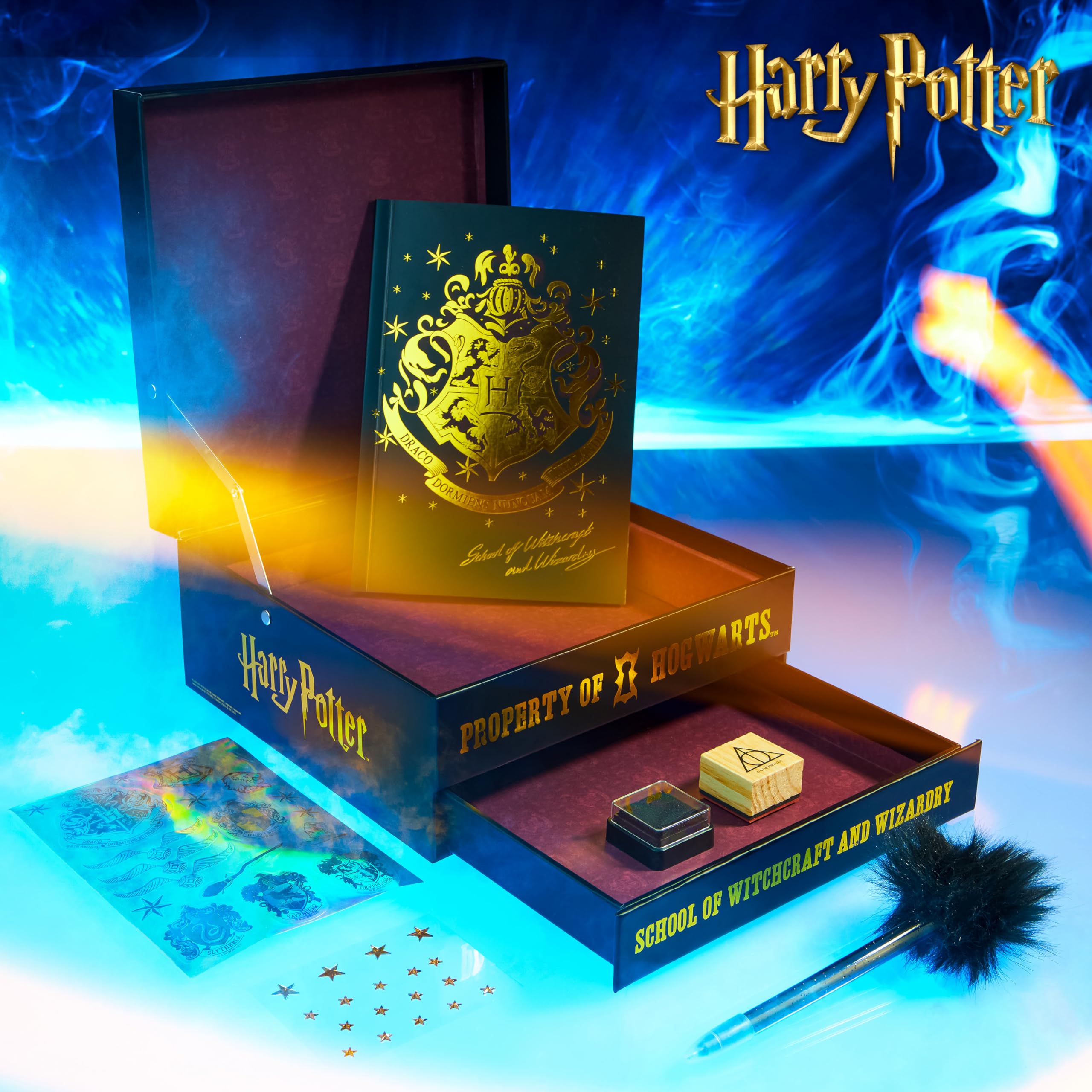 Harry Potter DIY Scrapbook Kit for Kids - Creative Journal Set with Stickers, Stamps & Notebook | Arts and Crafts Supplies for School Projects, Birthday Gifts & Memory Keeping (Black/Burgundy)