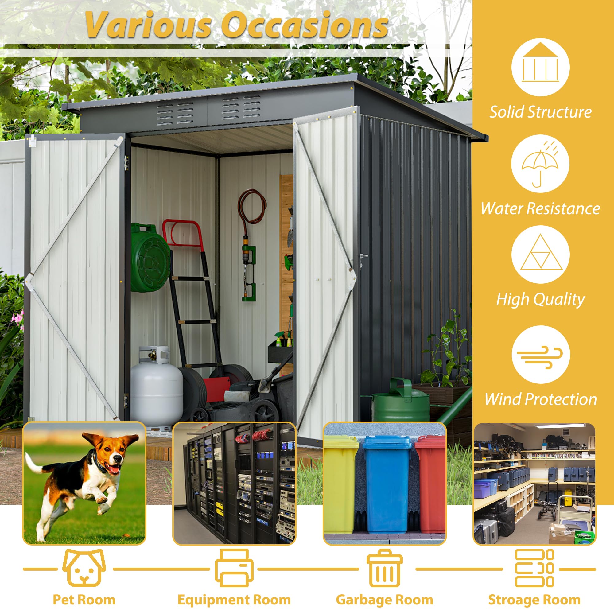 6x4 FT Outdoor Storage Shed with Lockable Double Doors - Heavy Duty Aluminum Frame & Weatherproof Design - Perfect for Garden Tools, Backyard Equipment & Patio Storage - Ideal for Lawn Mowers, Bikes & Seasonal Items