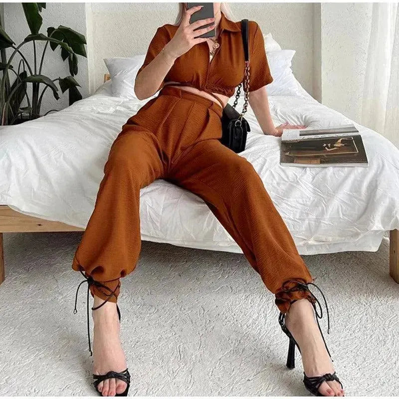 Stylish Women's Casual Wide Leg Two Piece Outfit Set - Comfortable Lounge Wear for Home, Office & Travel