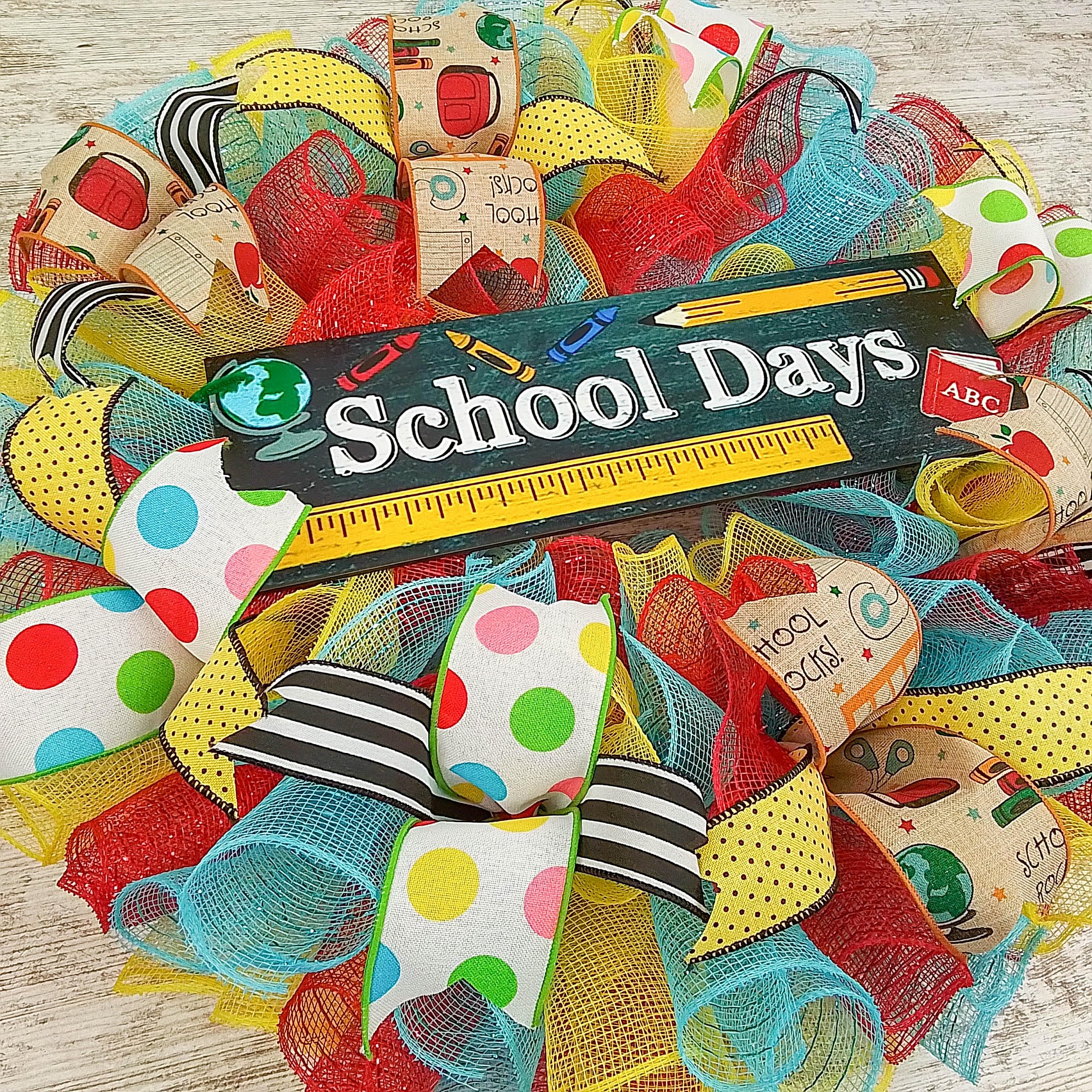 Teacher Gift Wreath - Red, Blue, Yellow, Black Classroom Door Decor for School | Perfect for Teacher Appreciation Week, Back to School & Holiday Decorations