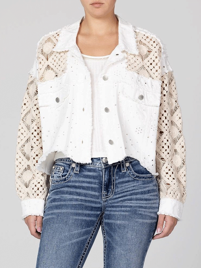 Miss Me MJ0789L Women's Crochet Eyelet Jacket in White & Ivory - Perfect for Spring Outfits, Weddings & Beach Cover-Ups