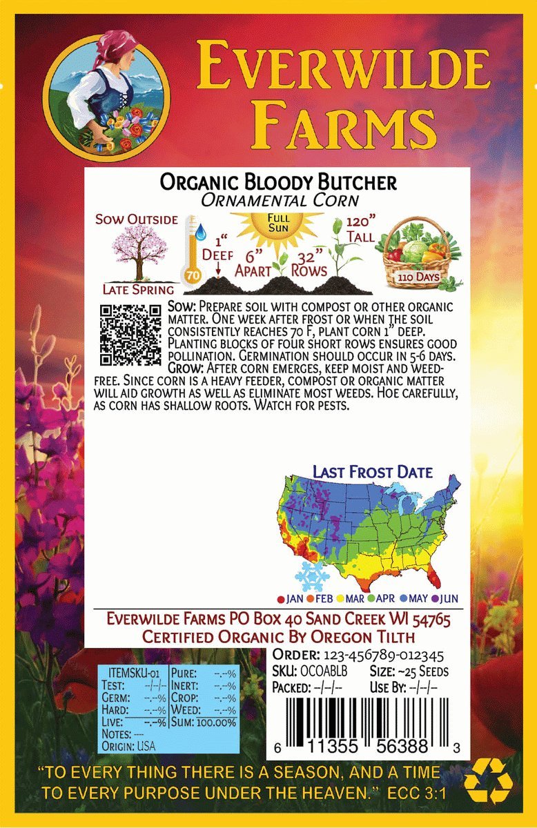 Organic Bloody Butcher Ornamental Corn Seeds (1 Oz) - Non-GMO Heirloom Seeds for Gardening, Landscaping & Fall Decor - Gold Vault Packet by Everwilde Farms