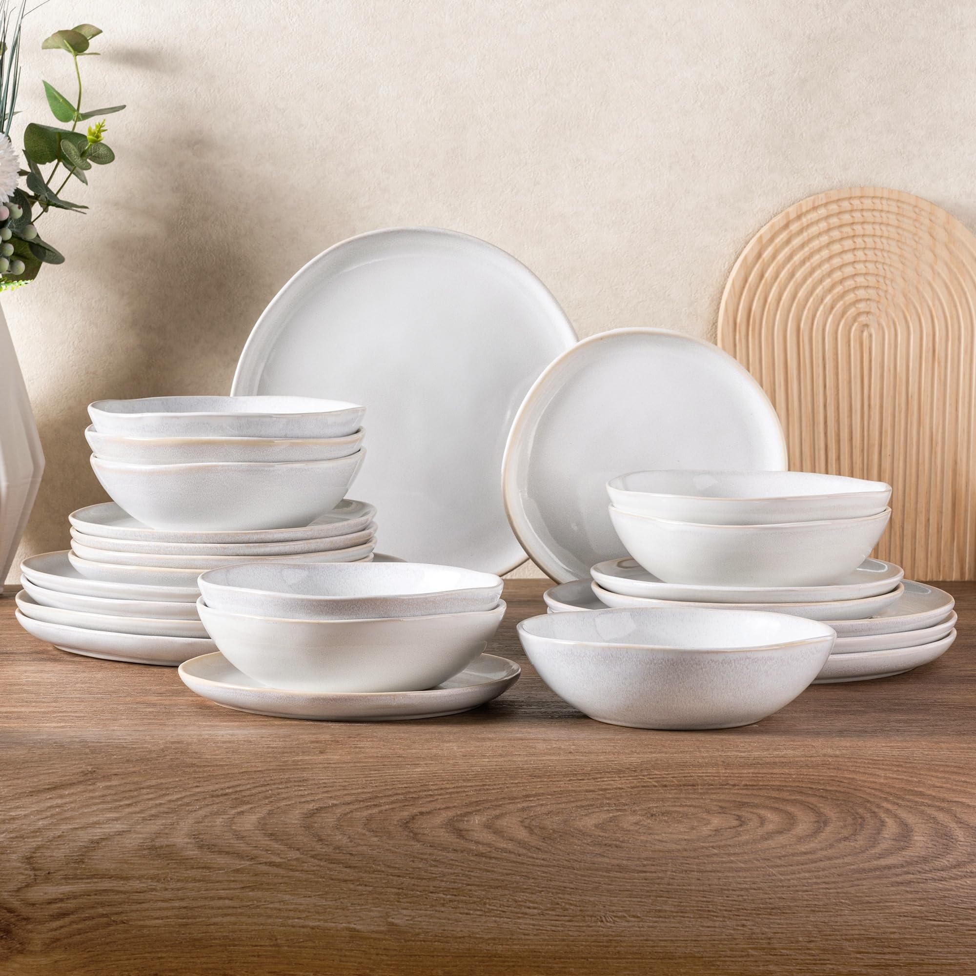 AmorArc Handmade Ceramic Dinnerware Set - 24-Piece Reactive Glaze Plates & Bowls, Chip & Crack Resistant, Dishwasher & Microwave Safe - 8-Person Table Setting for Family Dinners & Entertaining