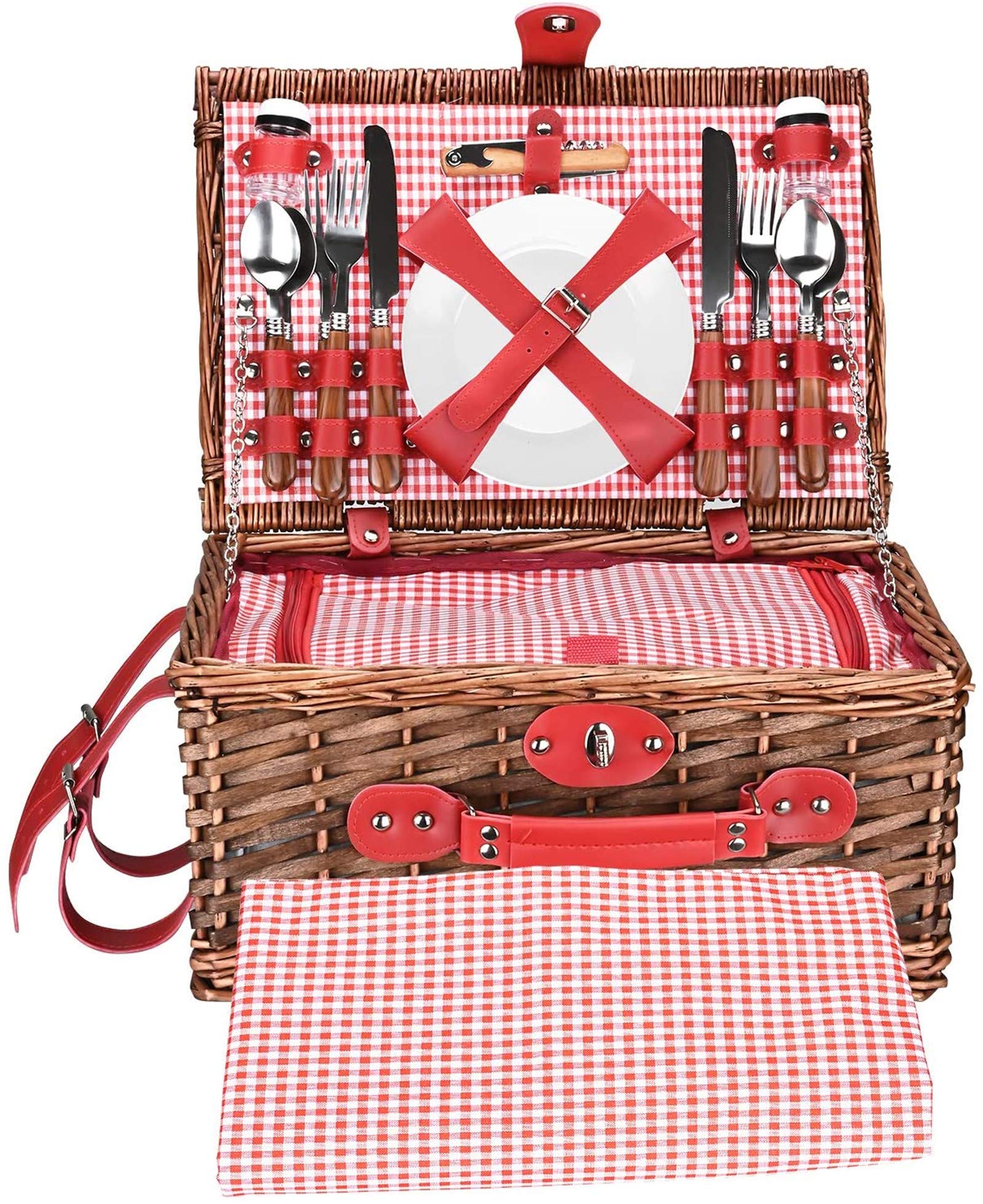 Premium Willow Picnic Basket Set for 4 - Includes Waterproof Blanket & Cutlery - Ideal for Outdoor Dining, Beach Picnics, Lakeside Camping & Romantic Getaways