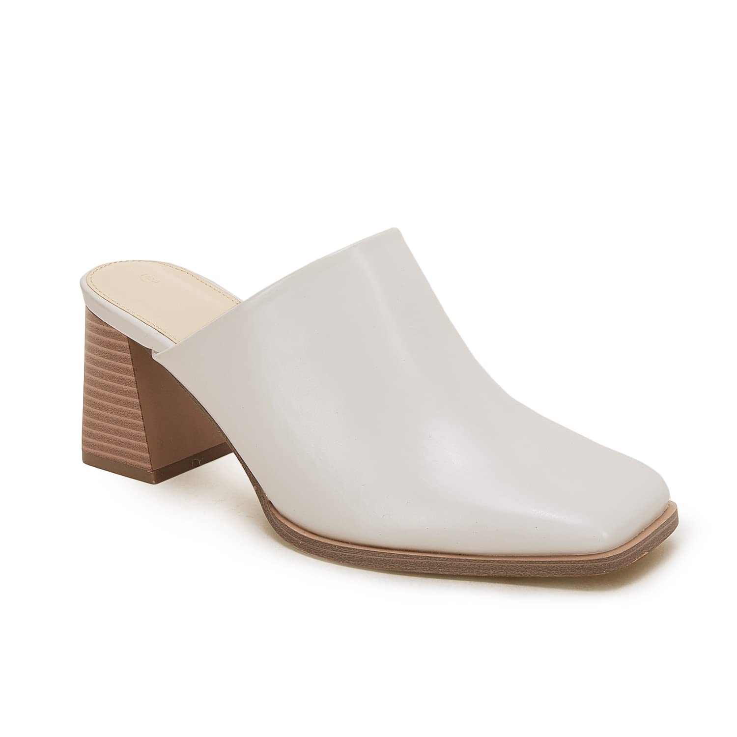 Trish Lucia Women's Chunky Stacked Heel Mules - Closed Square Toe Slip-On Clogs | Backless Loafers for Casual Wear | Comfortable White Shoes for Office, Shopping & Daily Outfits