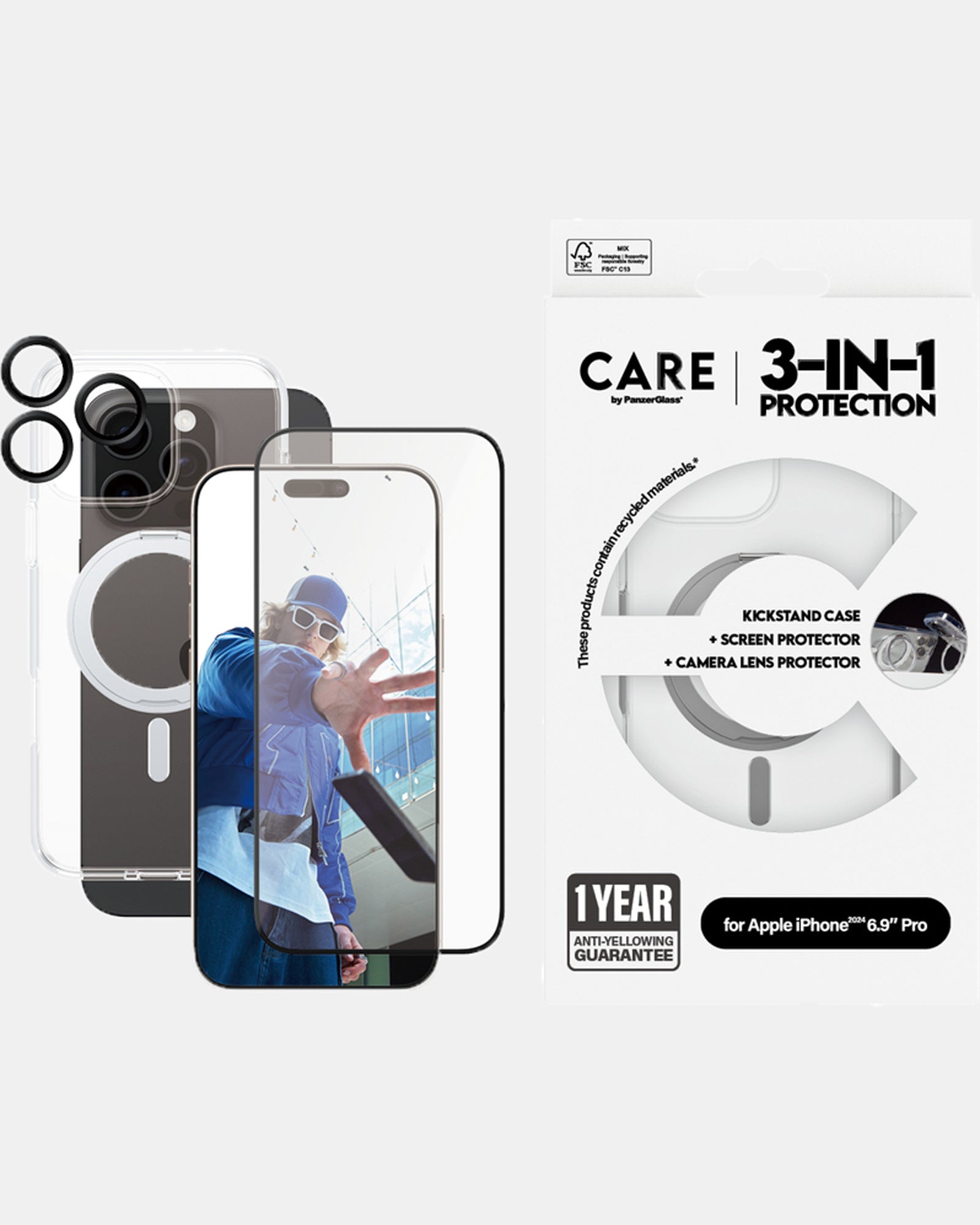 PanzerGlass CARE 3-in-1 Ceramic Screen Protector Bundle for iPhone 16 Pro - Anti-Scratch, Anti-Fingerprint, Bubble-Free Installation for Daily Protection