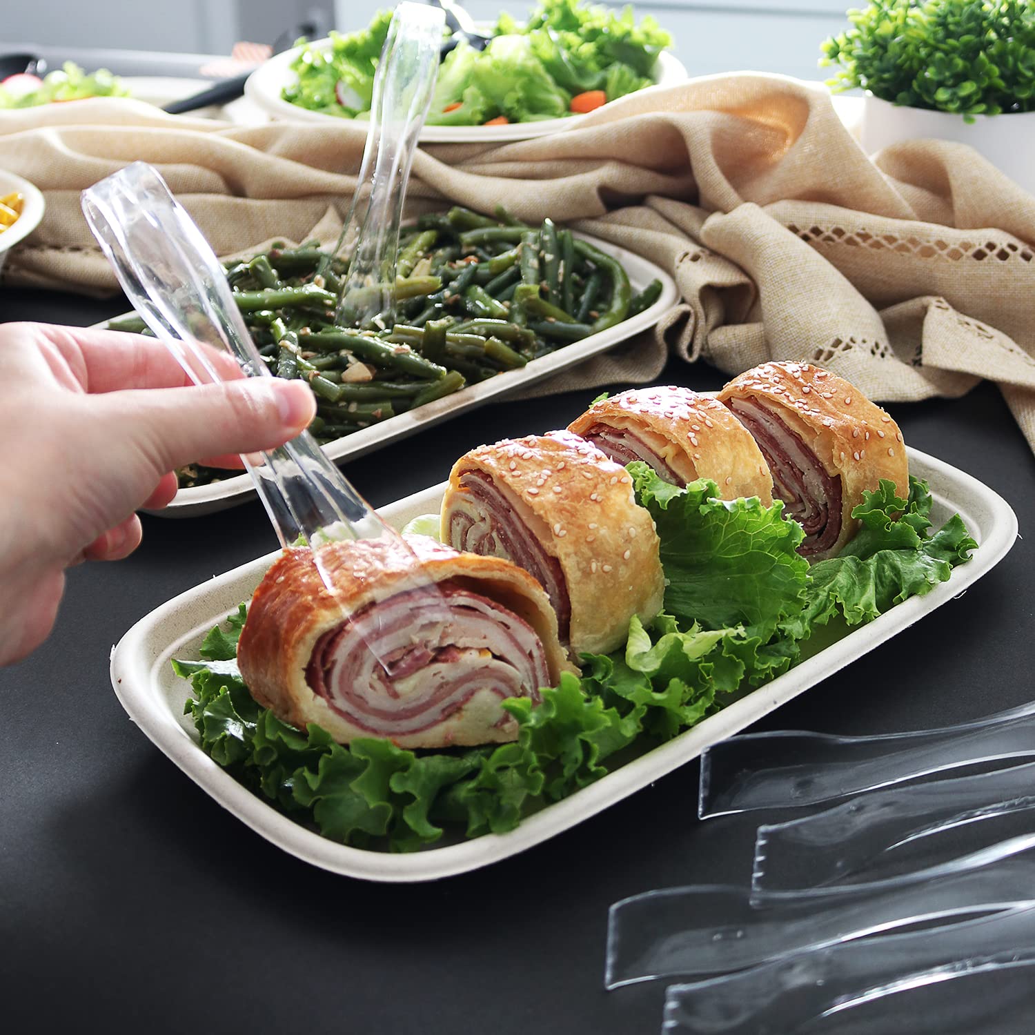 12-Piece Heavy Duty Disposable Plastic Serving Utensils Set - 4x10