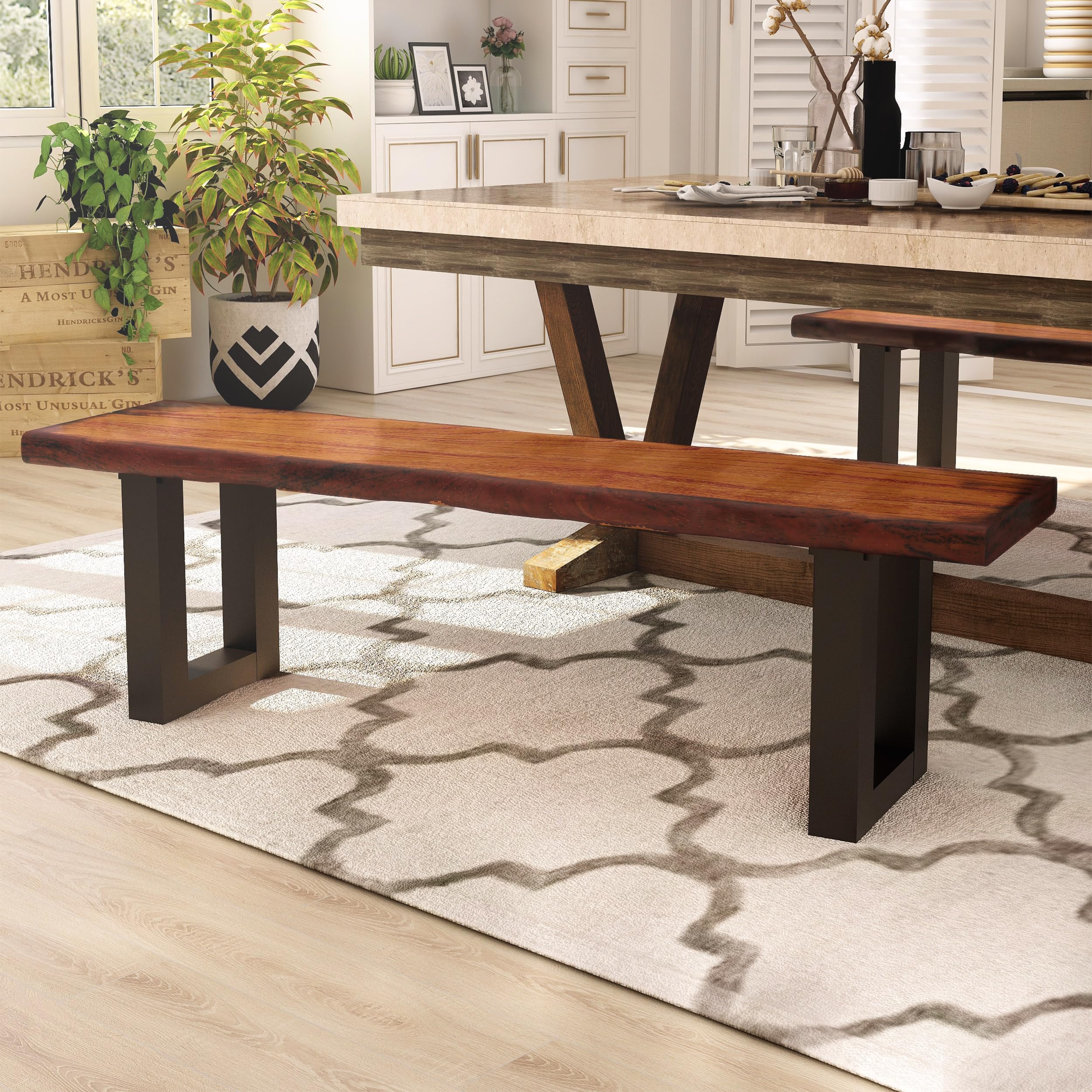 Furniture of America Tobacco Oak Wooden Dining Bench - Rustic Farmhouse Style for Kitchen, Dining Room & Entryway Seating