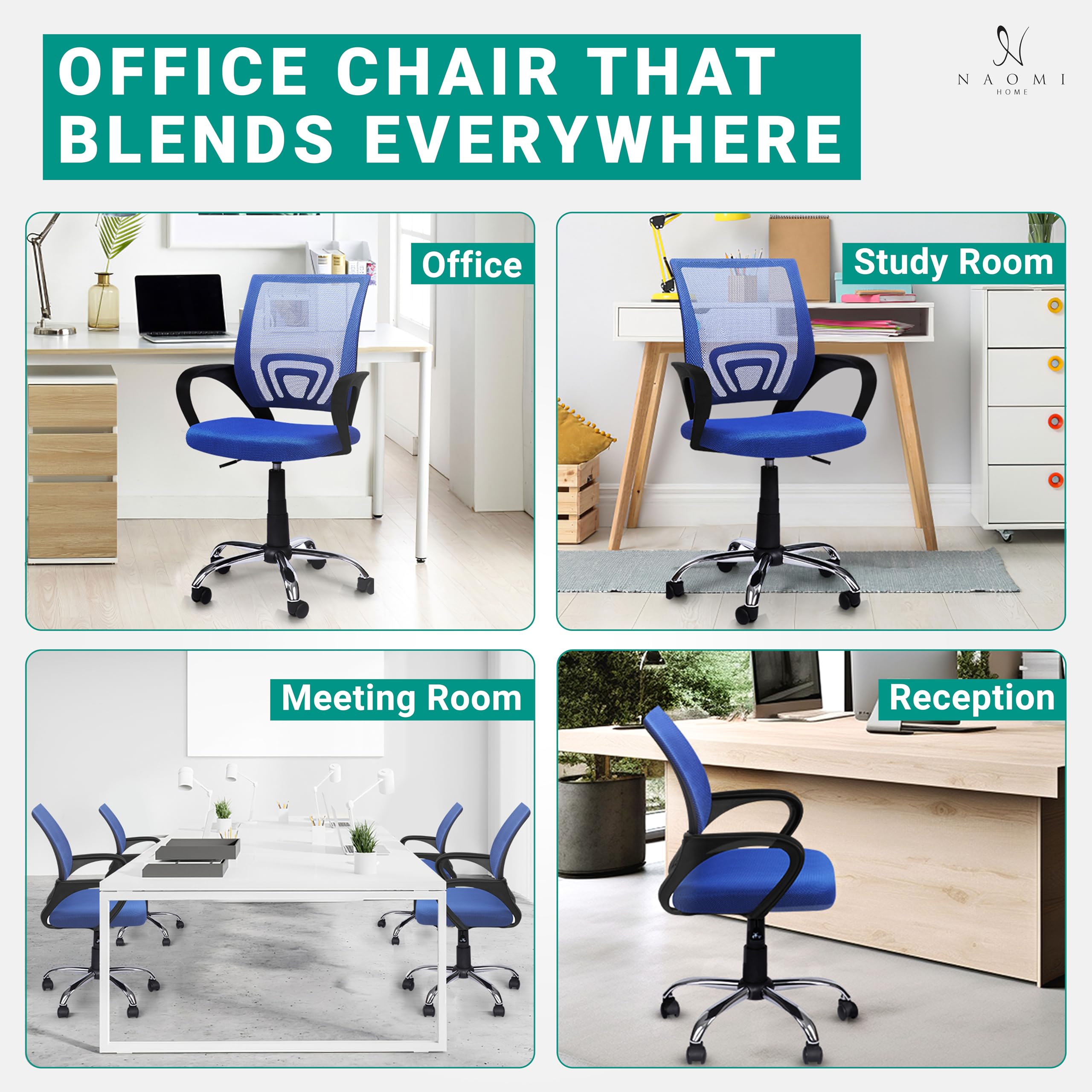 Ergonomic Home Office Desk Chair with Adjustable Lumbar Support - Comfortable Swivel Rolling Computer Chair for Small & Tall Desks, White Executive Chair for Office & Gaming - Perfect for Work from Home, Online Classes & Long Hours Sitting