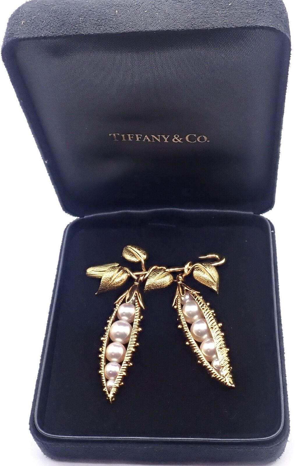 Authentic Tiffany & Co Schlumberger Peapod 18k Yellow Gold Pearl Pin Brooch - Luxury Pearl Jewelry for Women, Elegant Gift for Brides, Anniversaries & Special Occasions